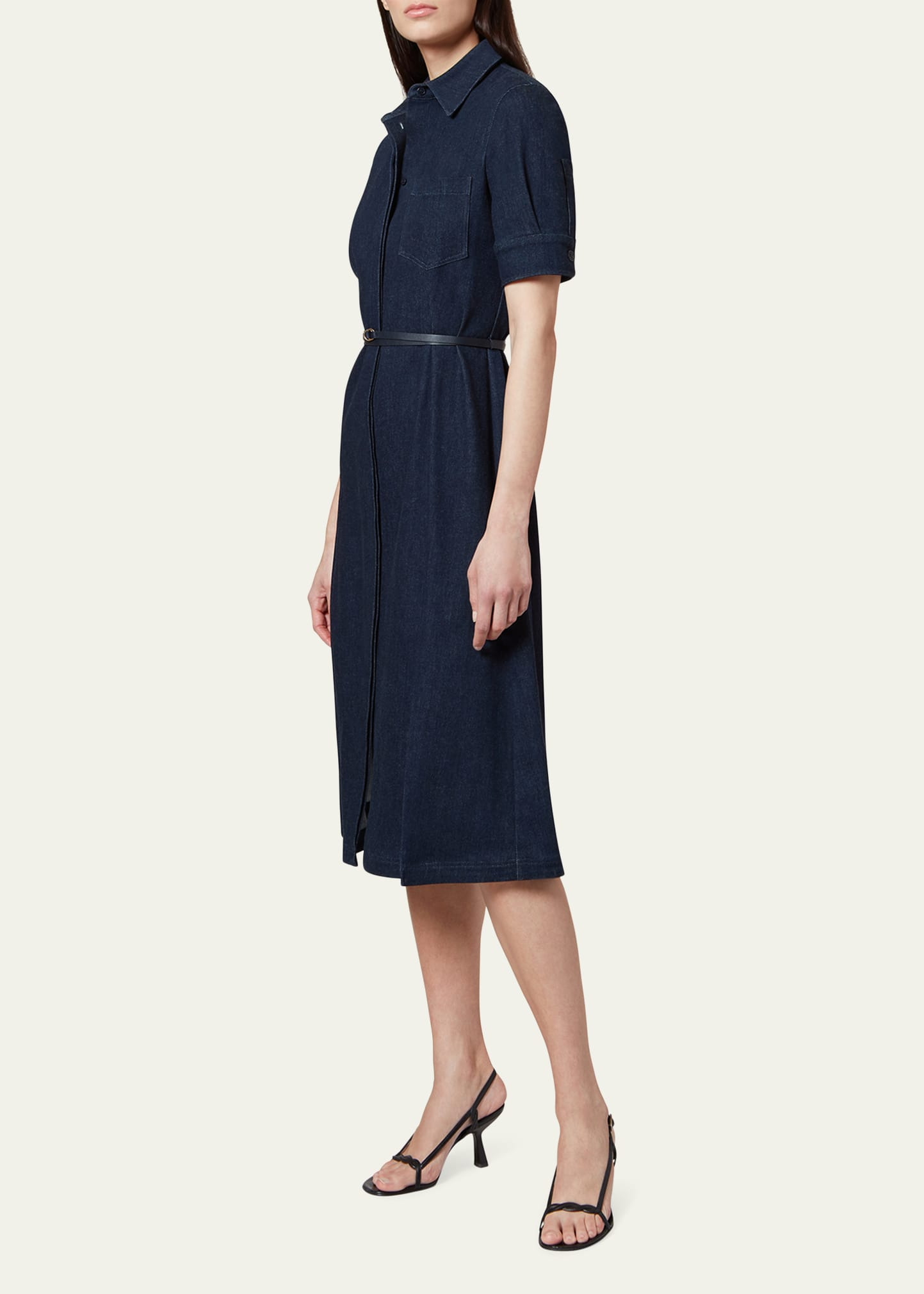 Kieran Denim Leather Belted Midi Dress - 4