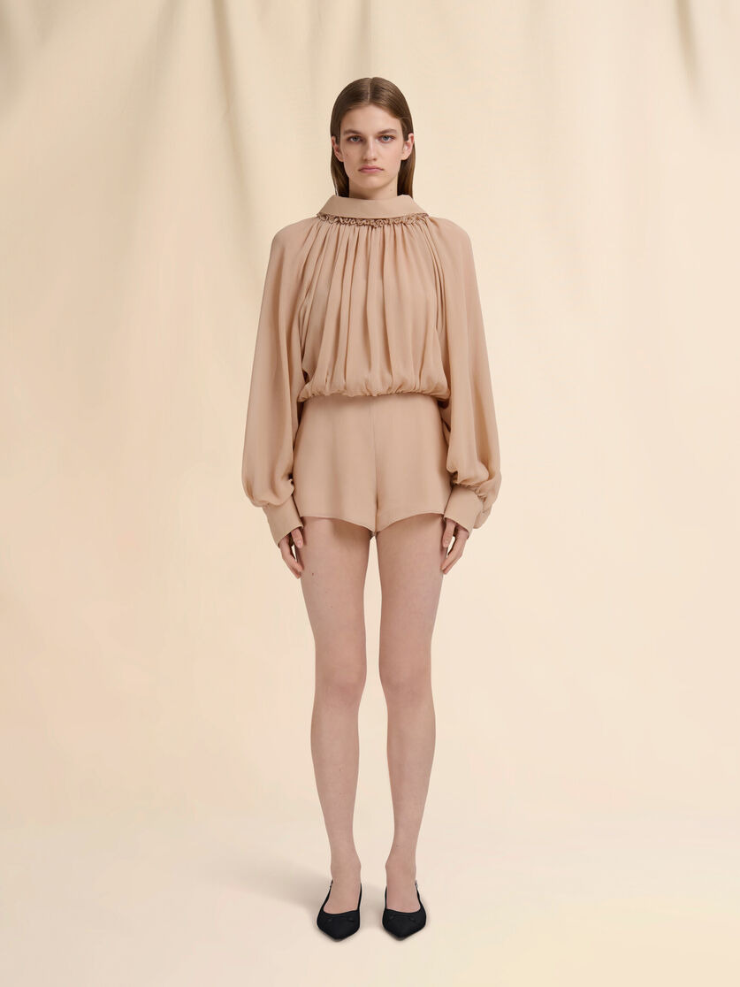 BEIGE CREPONNE PLAYSUIT WITH GATHERING - 2
