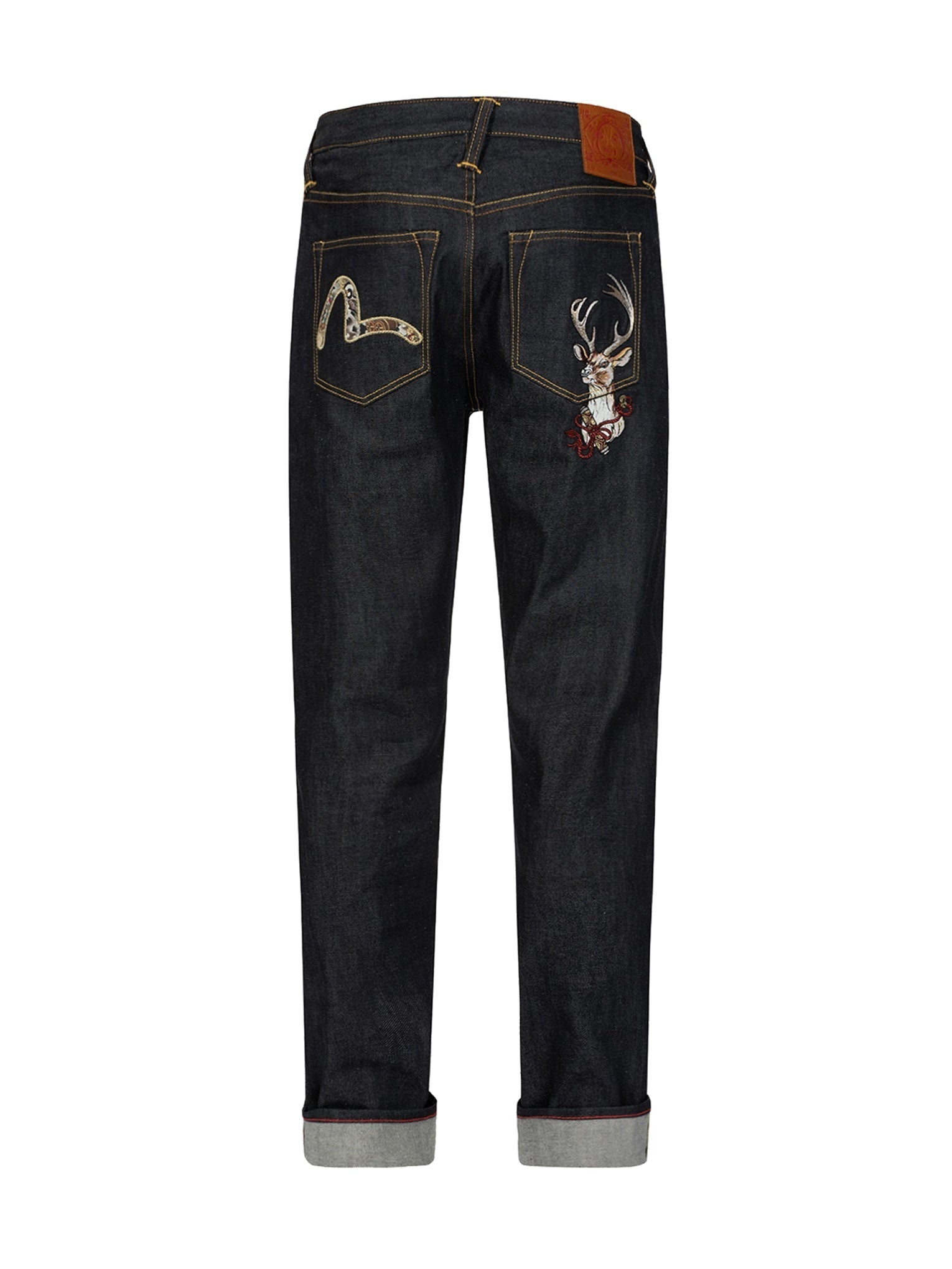 Deer and Seagull Embroidery Slim Fit Selvedge Denim Jeans #2010 - 15