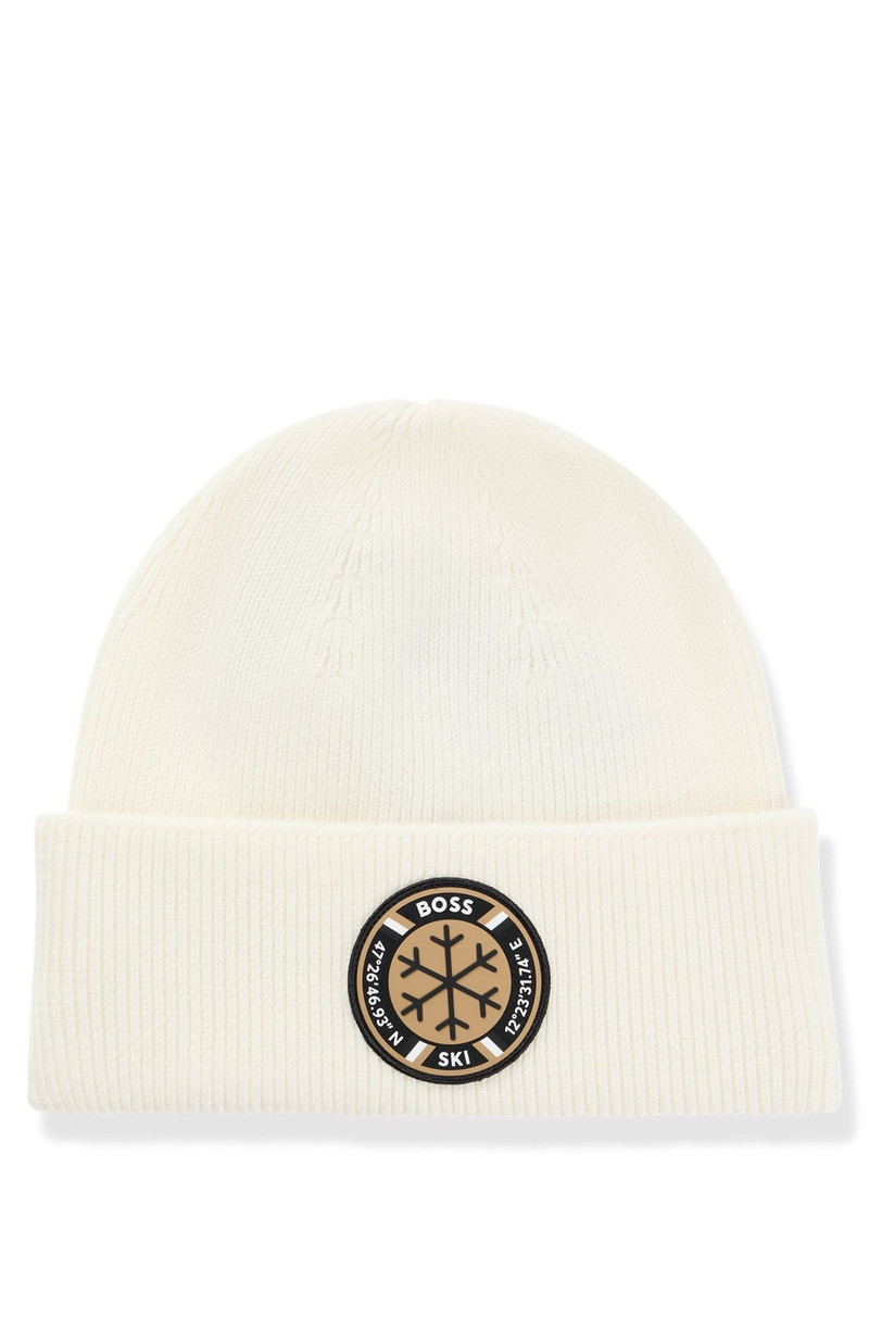 BOSS SKI VIRGIN-WOOL BEANIE HAT WITH LOGO BADGE 1