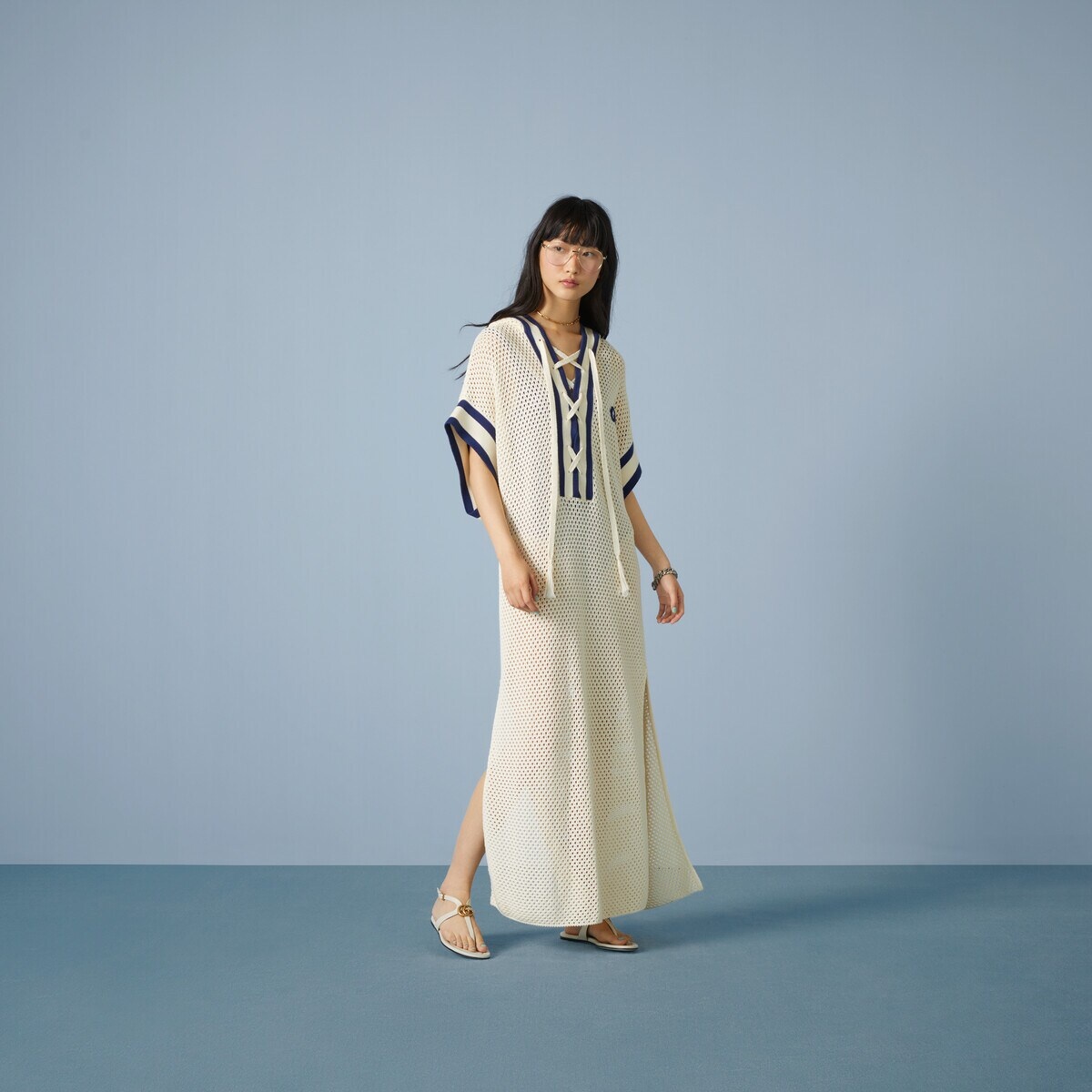 Fine net cotton hooded dress - 5