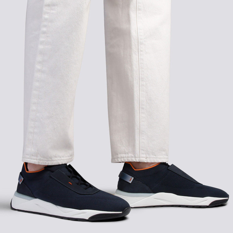 Santoni Men's blue stretch knit sneaker outlook