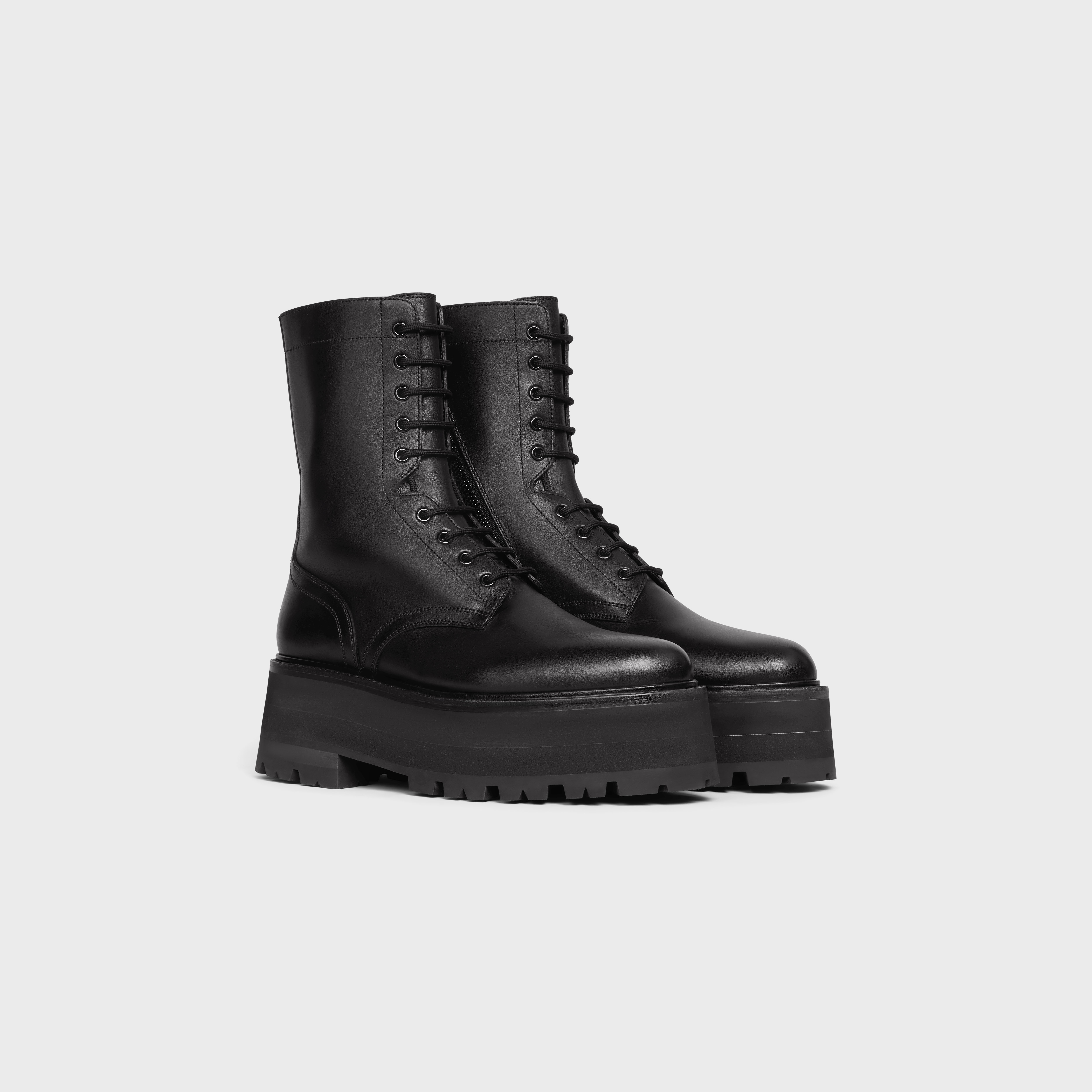 ミドルブーツ CELINE BULKY LACED UP BOOT in NYLON AND SHINY BULL CELINE BULKY LACED UP BOOT in NYLON AND SHINY BULL - BLACK
