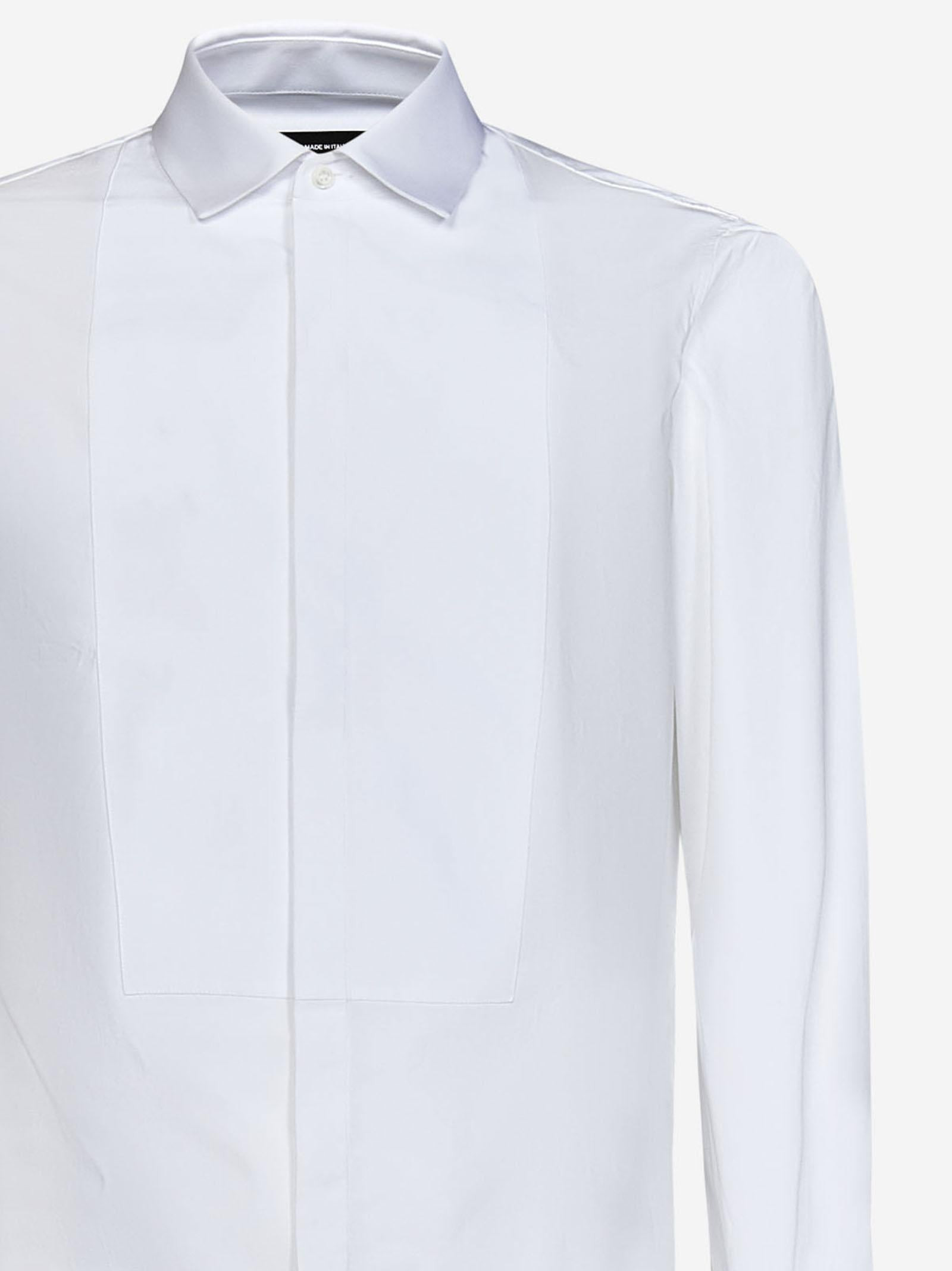 White cotton shirt with plastron and hidden front closure. - 3