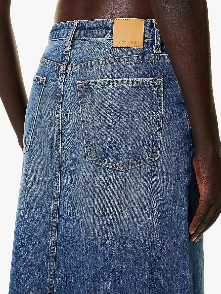 Della faded-wash denim midi skirt - 5