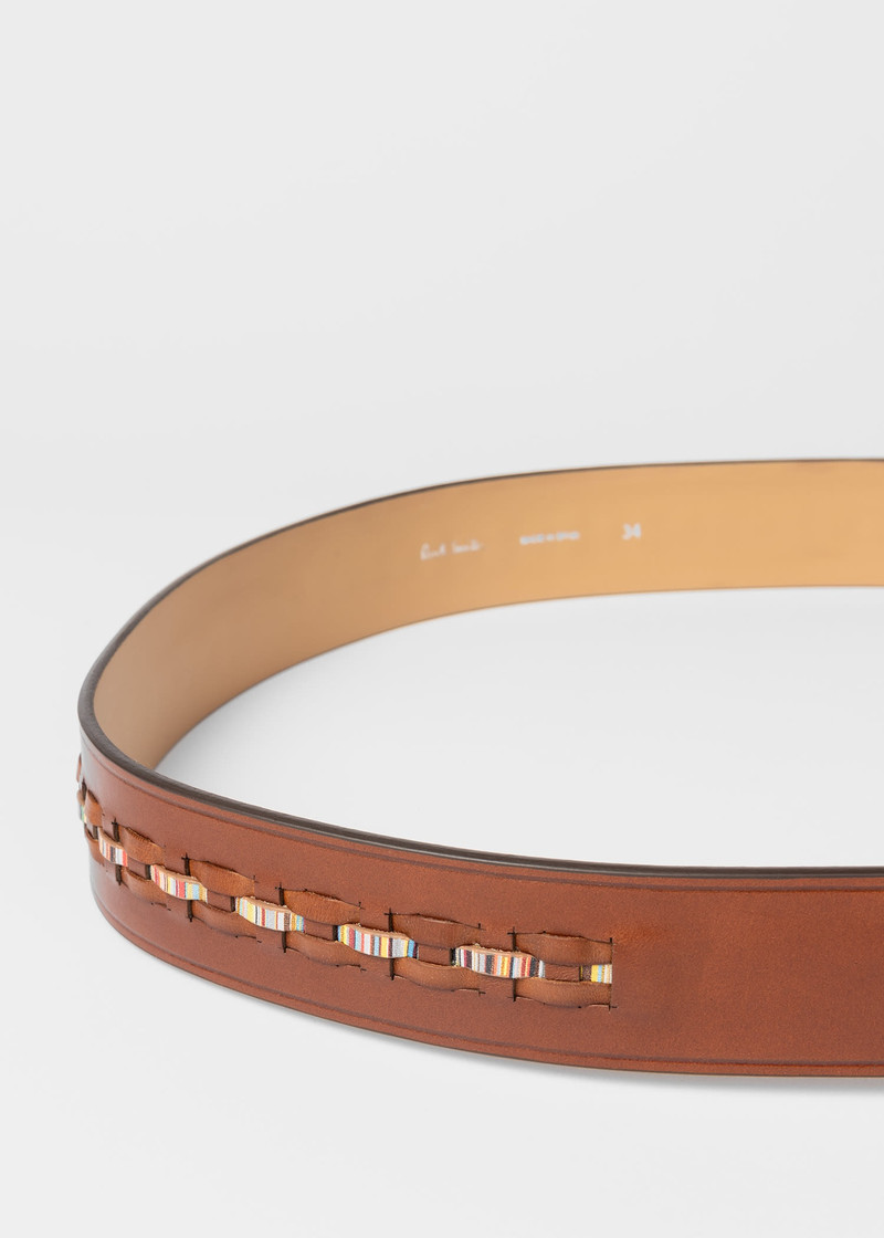 Leather Signature Stripe Weave Belt 4