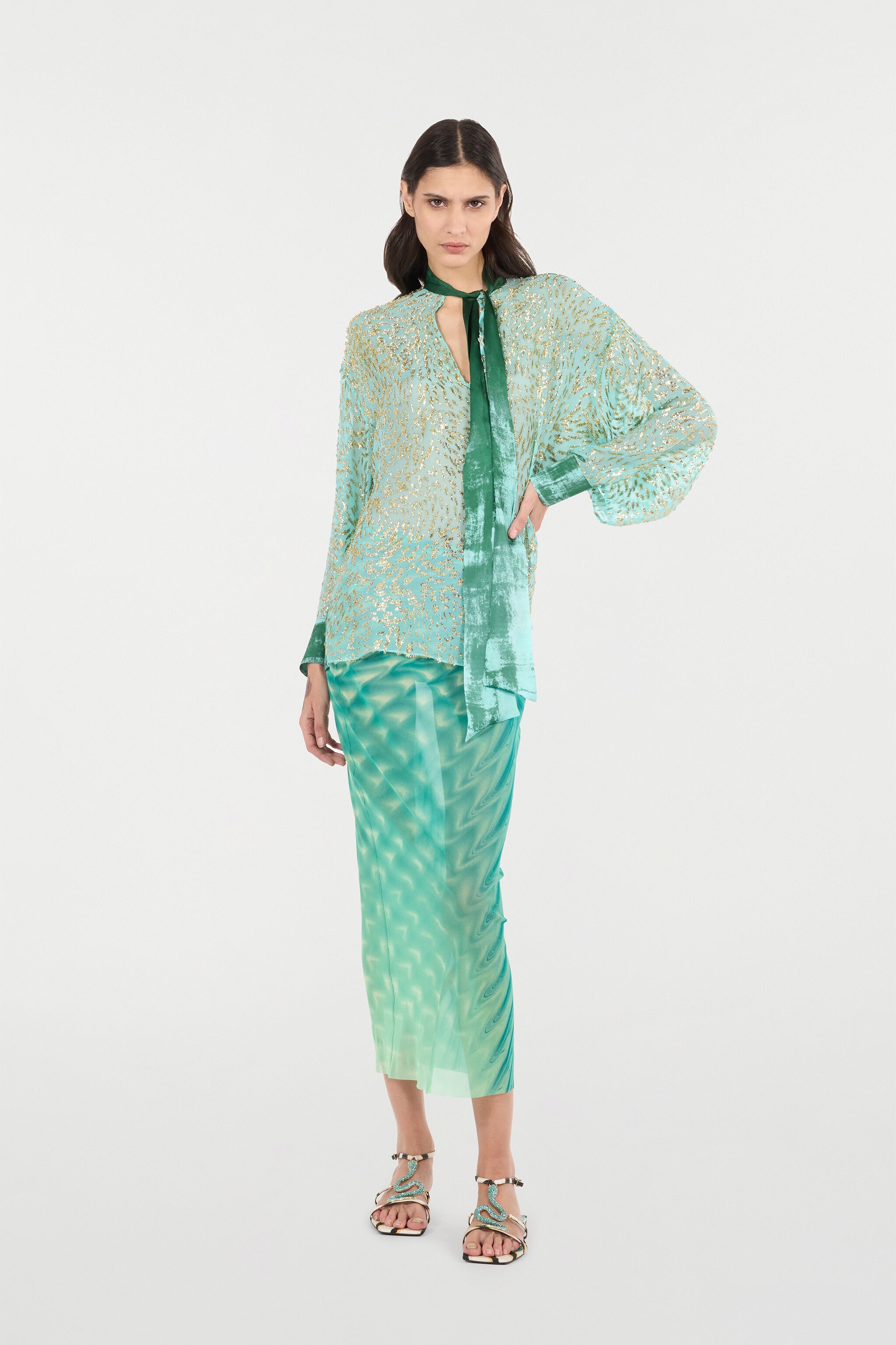 Silk Blend Blouse with Shimmering Pattern - 2
