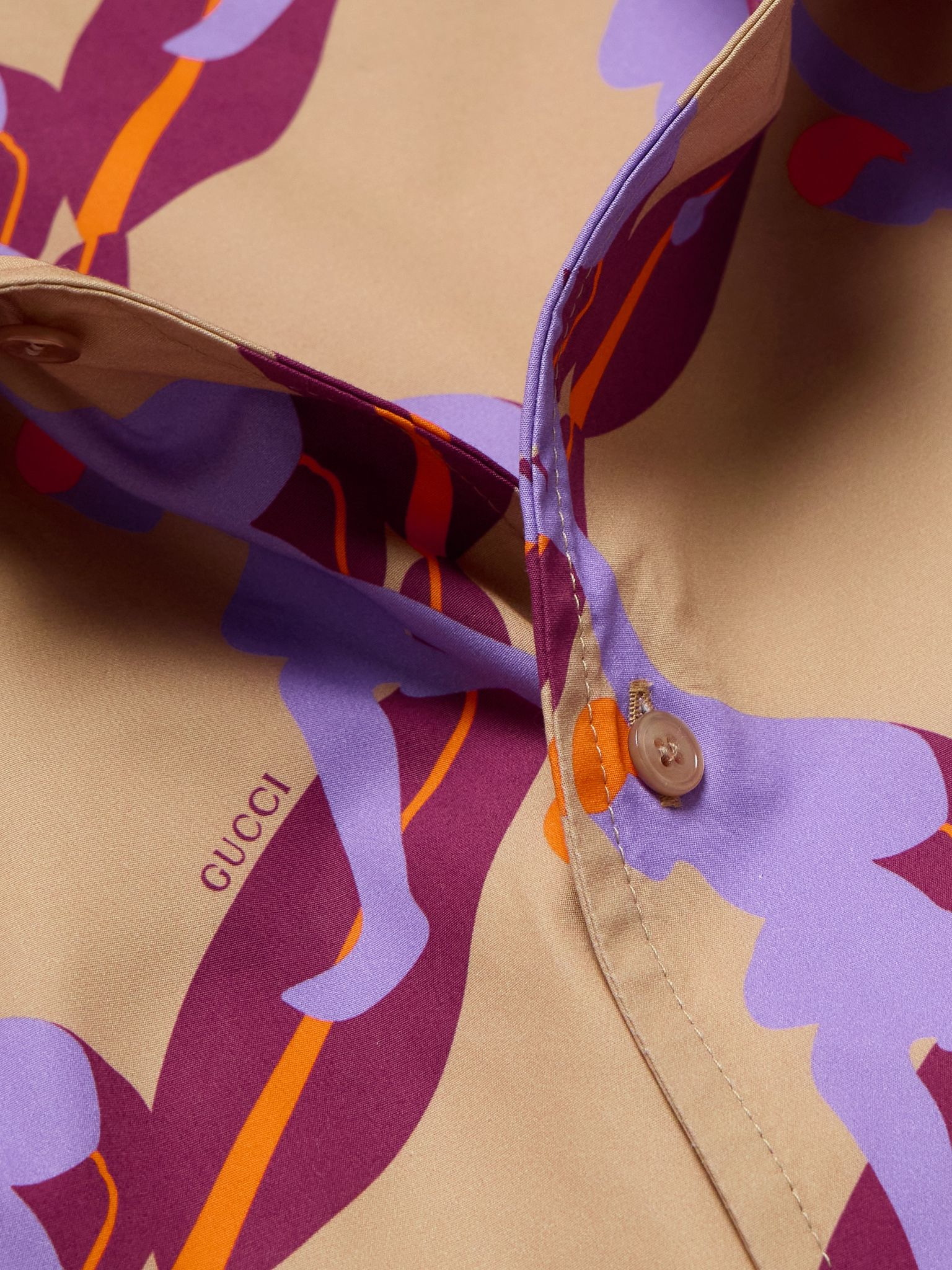 Oversized Camp-Collar Printed Cotton-Poplin Shirt Purple - 4