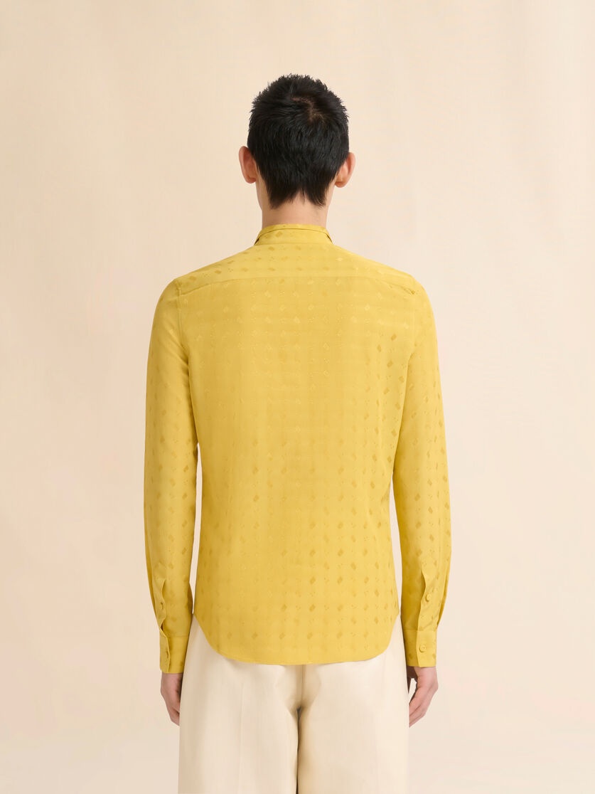 YELLOW VISCOSE SLIM SHIRT WITH GEOMETRIC JACQUARD MOTIF - 3