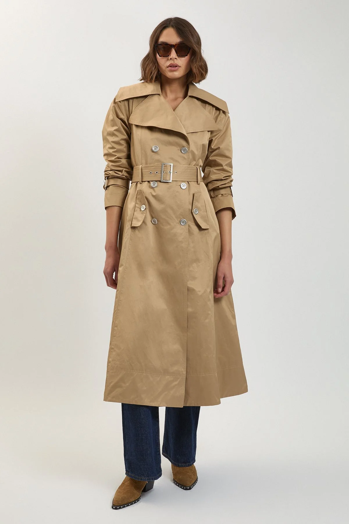 Cotton Sheen Belted Classic Trench Coat - 1