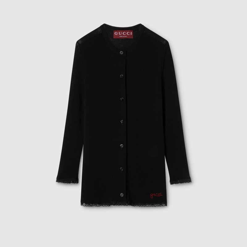 Cotton rib cardigan with embroidery 1
