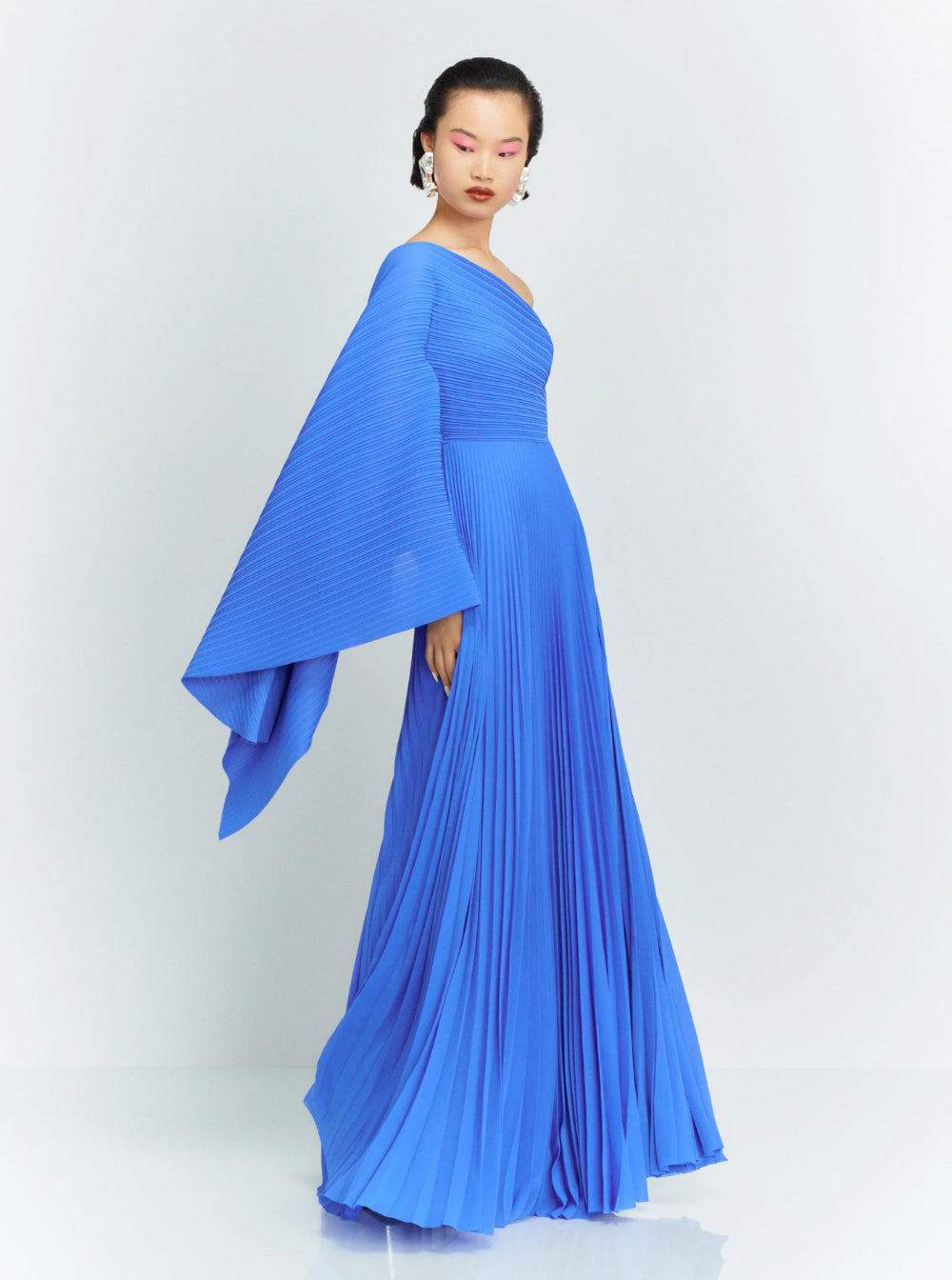 Solace London Women 'Maci' Blue One-Shoulder Long Dress With Pleated Effect In Tech Fabric Woman - 4