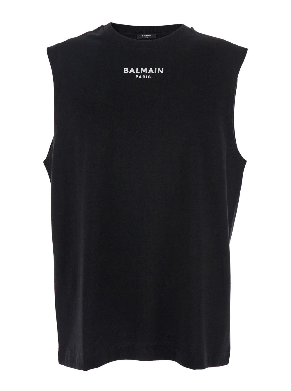 Balmain Men Black Crewneck Sleeveless Top With Logo Lettering Embroidery On The Front In Cotton Man - 1