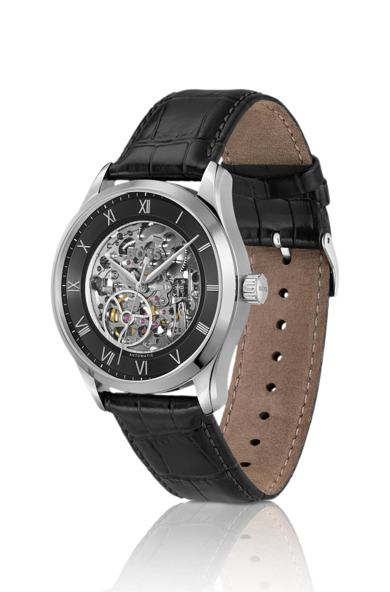 BOSS LEATHER-STRAP WATCH WITH SKELETON JAPANESE AUTOMATIC MOVEMENT outlook