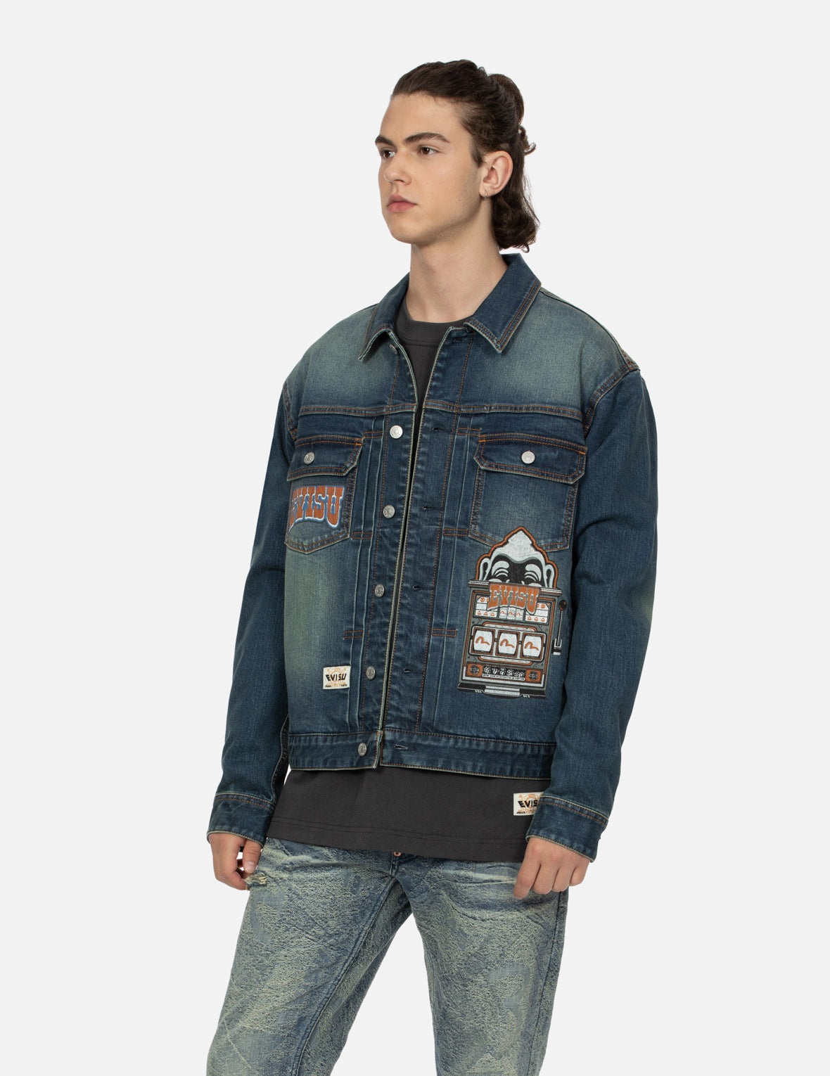 LOGO AND GODHEAD LUCKY SLOT MACHINE EMBROIDERIESRELAX FIT DENIM JACKET - 7
