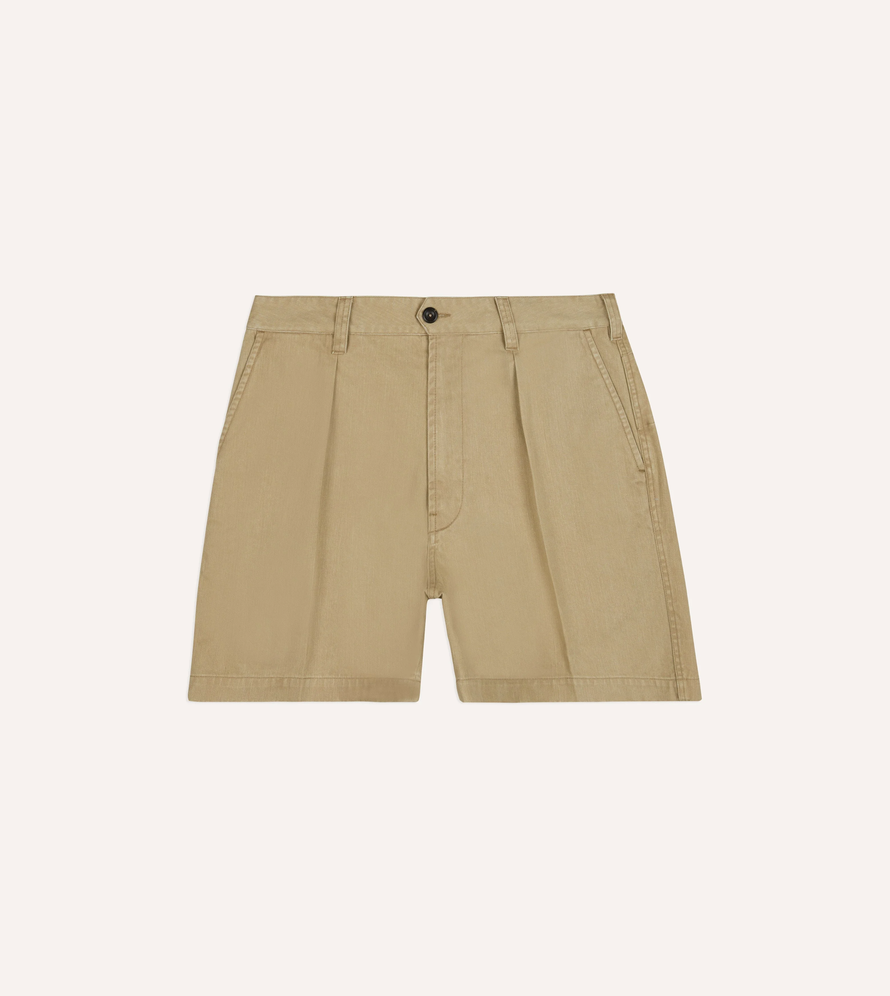 Beige Cotton Wide Leg Single-Pleat Shorts - 1