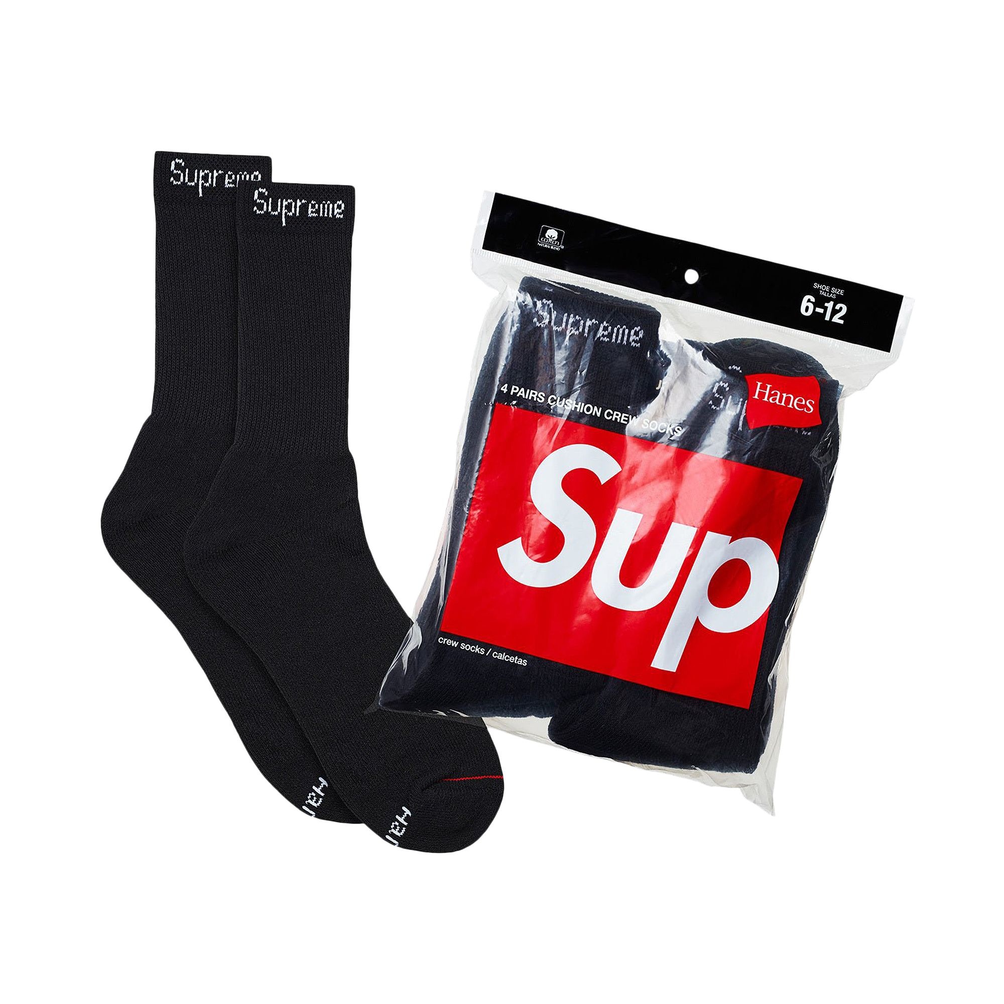 Supreme x Hanes Crew Socks (4 Pack) 'Black' - 1