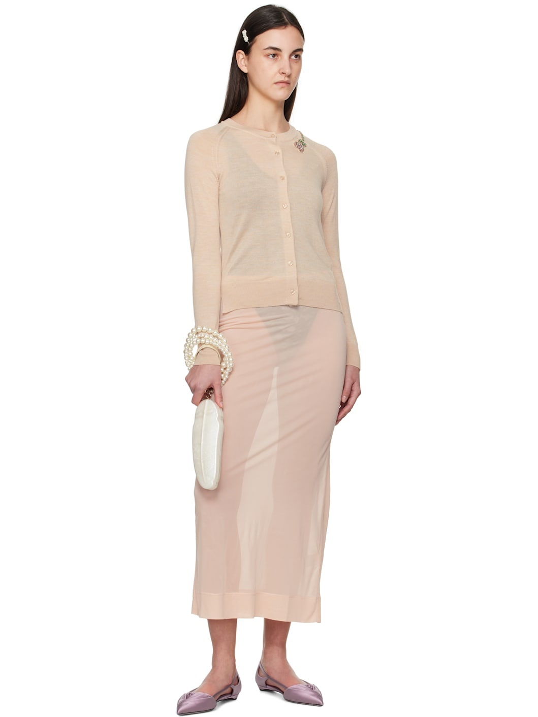 Beige Classic Long Sleeve Cardigan - 4