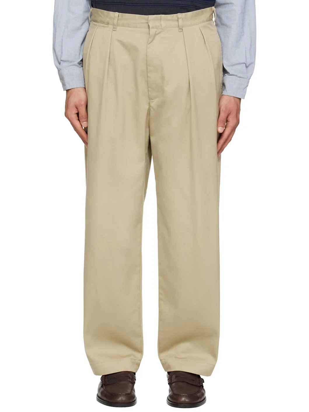 Khaki Double Pleated Chino Trousers - 1