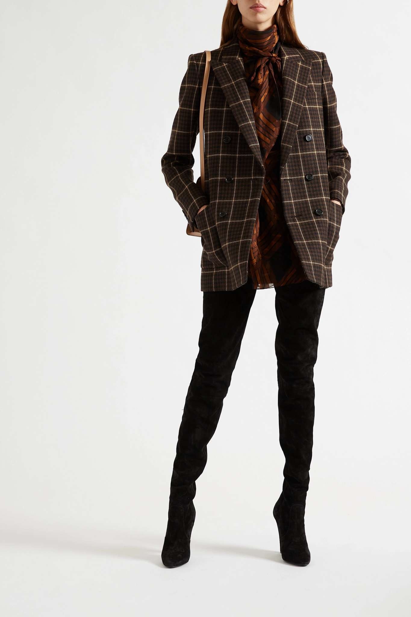 Double-breasted checked wool blazer - 5