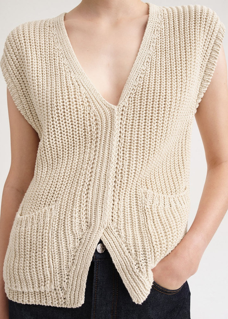 Linen cotton vest ecru 5