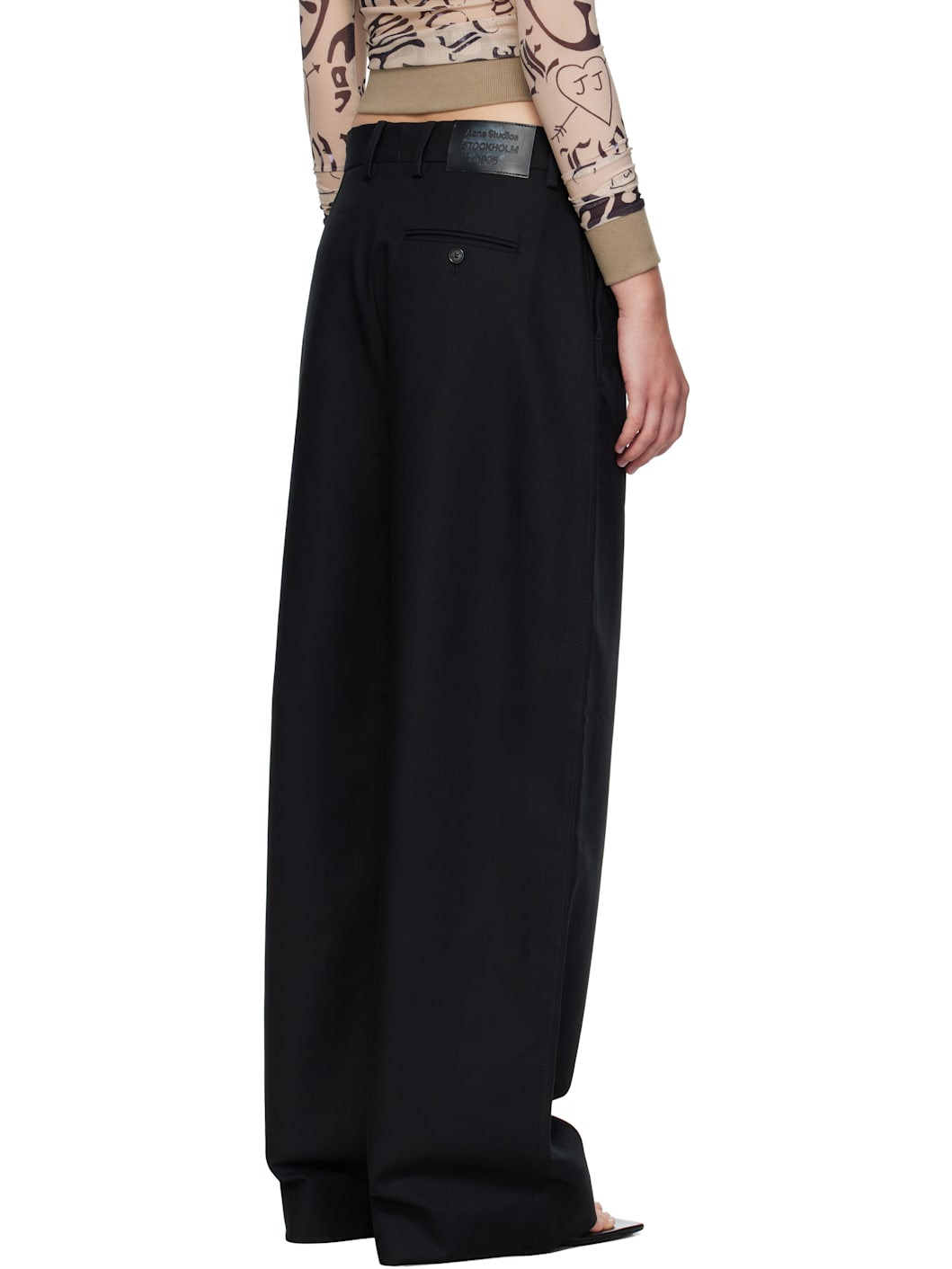 Black Tailored Satin Trousers - 3