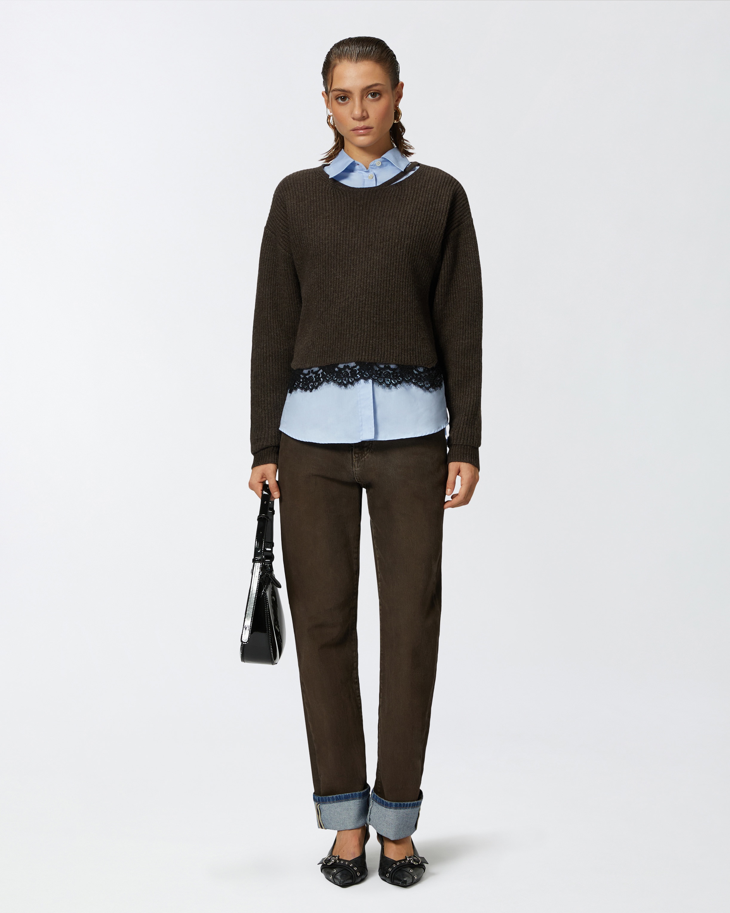 RIBBED SWEATER WITH LACE AT THE HEM - 3