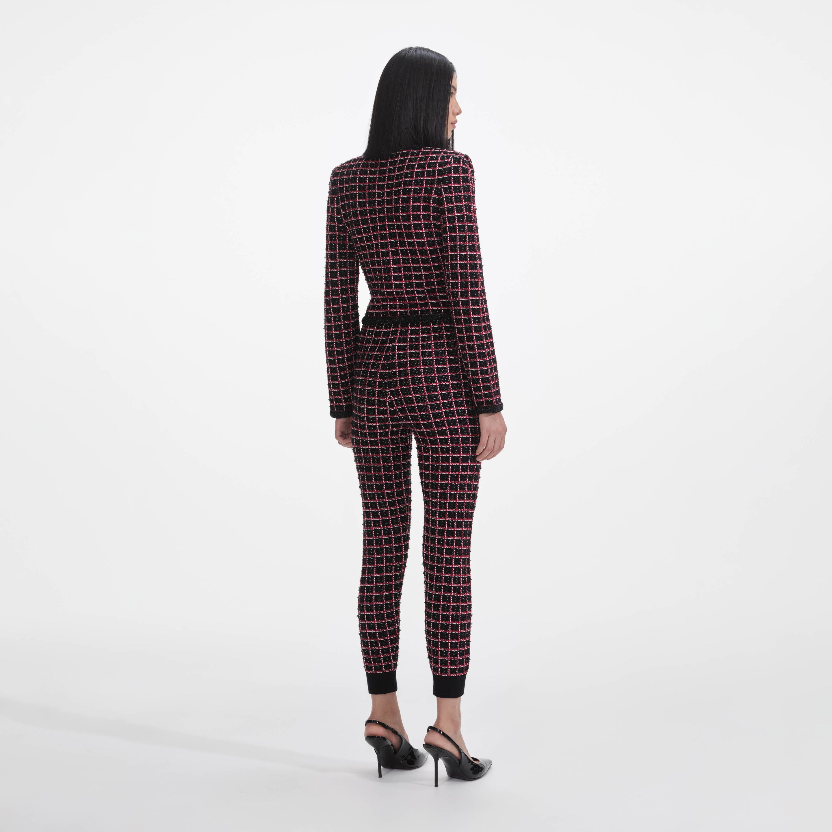 Black And Red Check Knit Leggings - 3