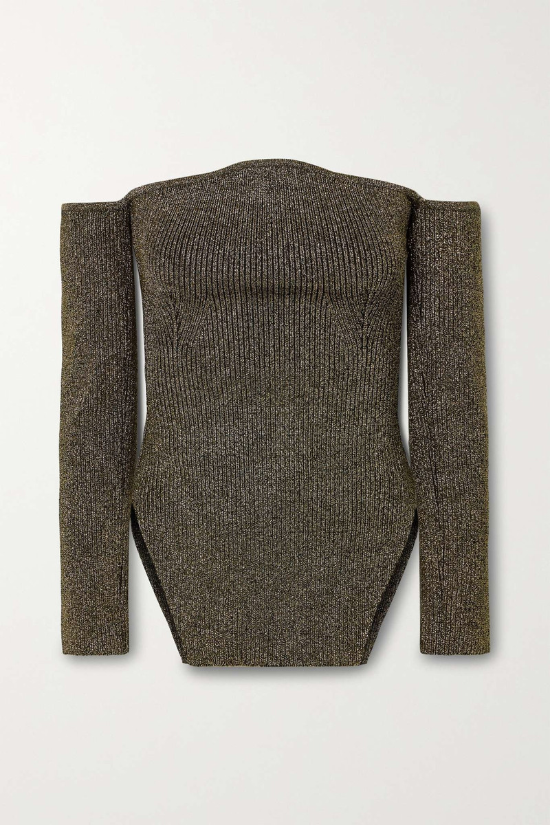 Maria off-the-shoulder metallic ribbed-knit sweater - 1