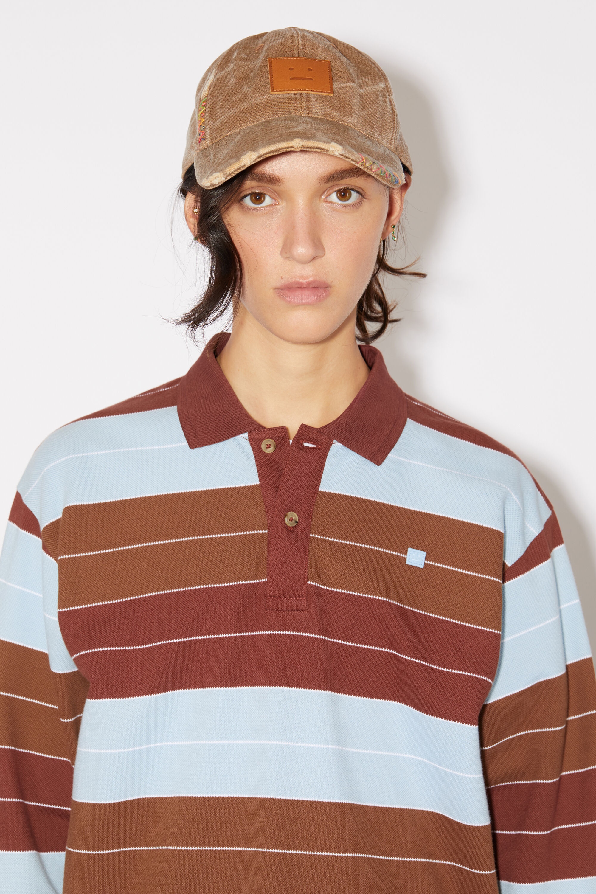 Polo long sleeve t-shirt - Relaxed fit - Deep red/dusty blue - 4