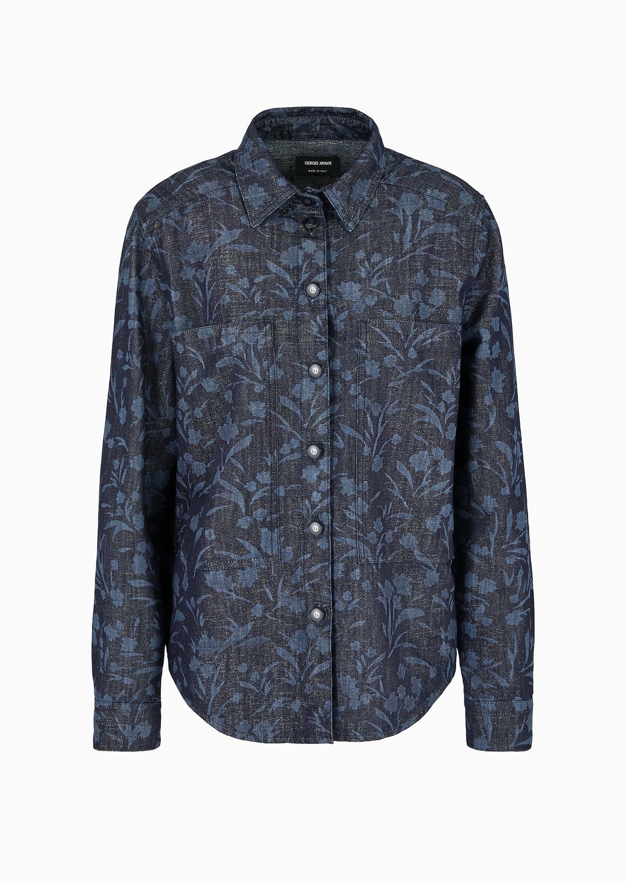 Denim Collection shirt in cotton, viscose and lurex denim with floral motif - 1