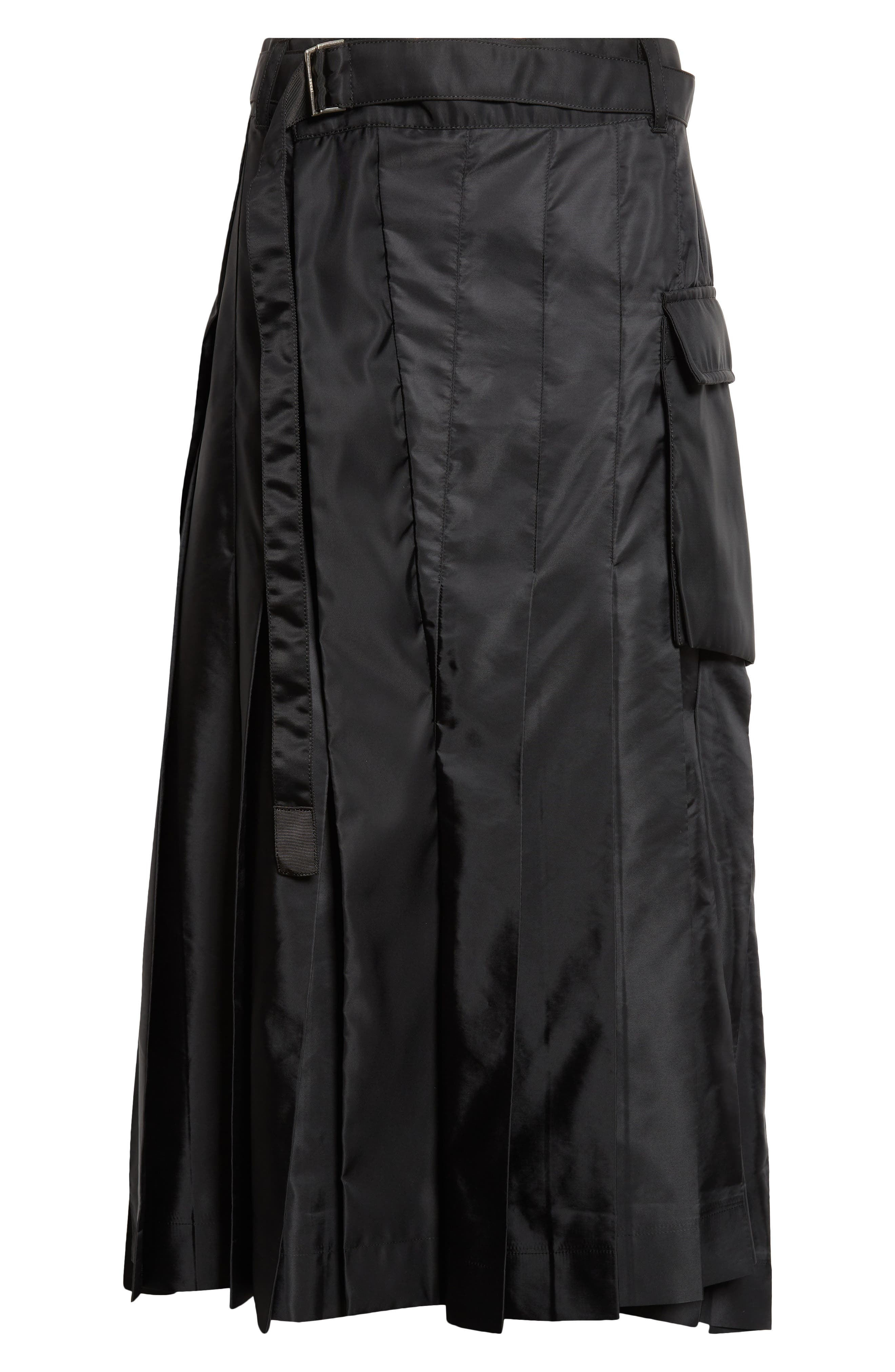 Sacai Belted Pleated Midi Skirt in Black at Nordstrom - 6