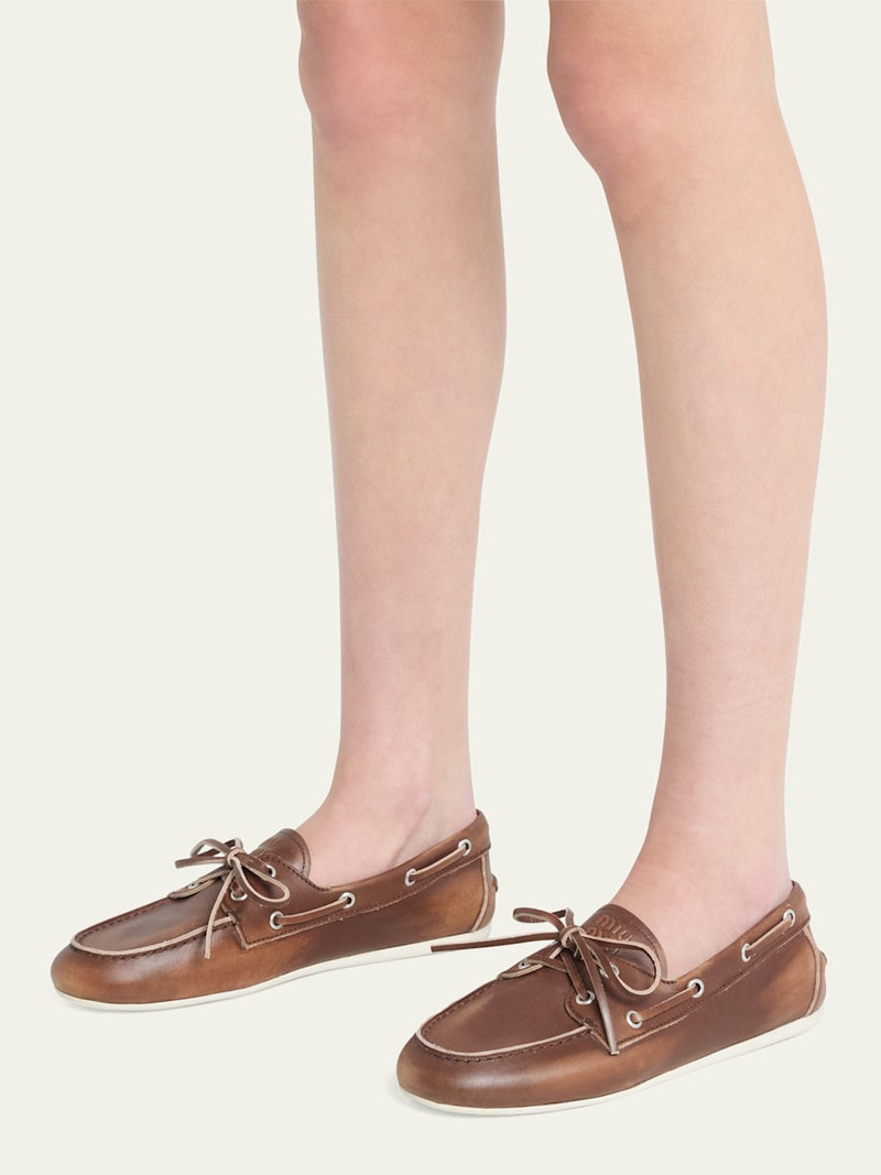 Miu Miu Leather Lace-Up Moccasins outlook