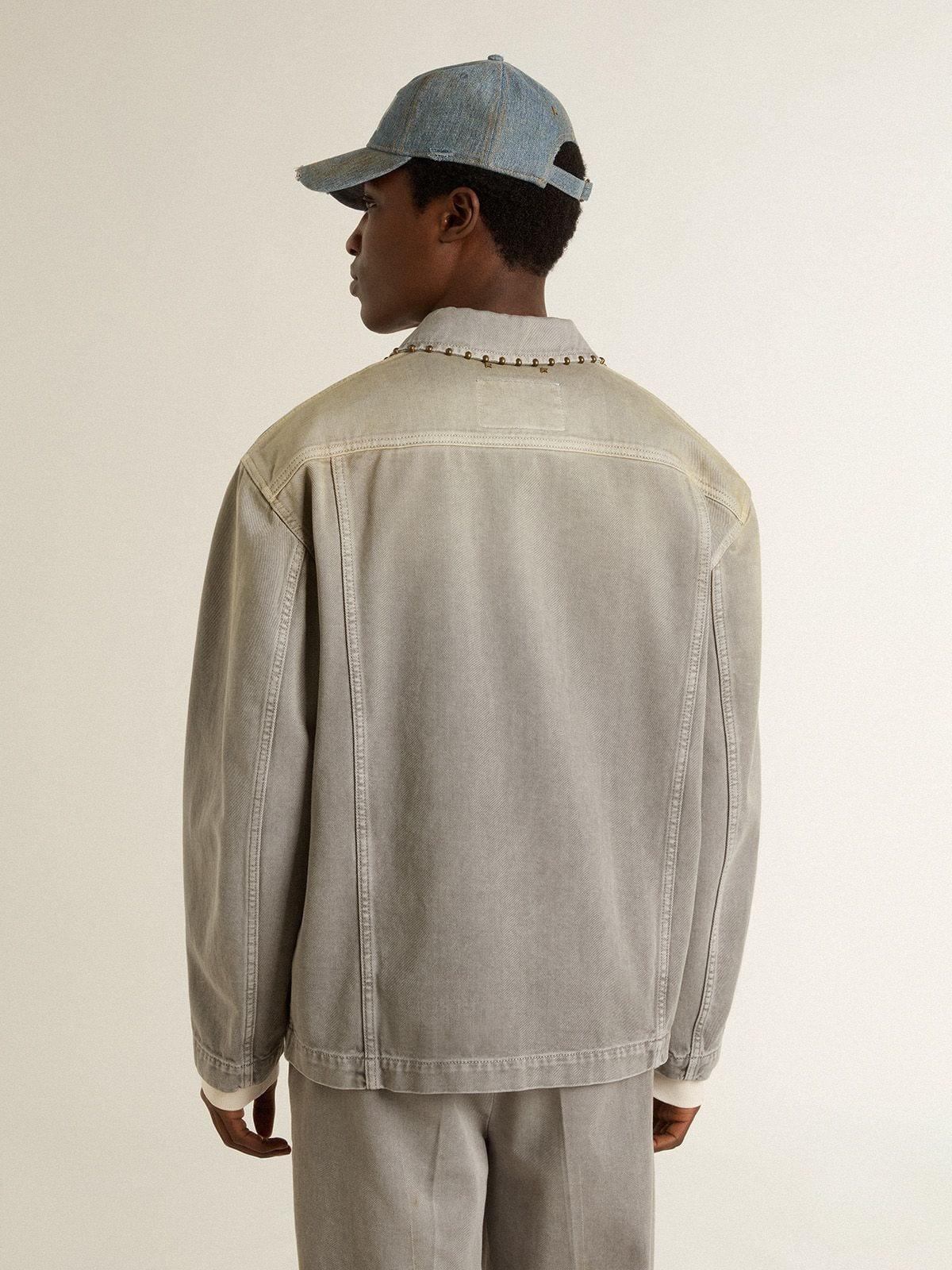 Men's gray denim jacket with studs - 4