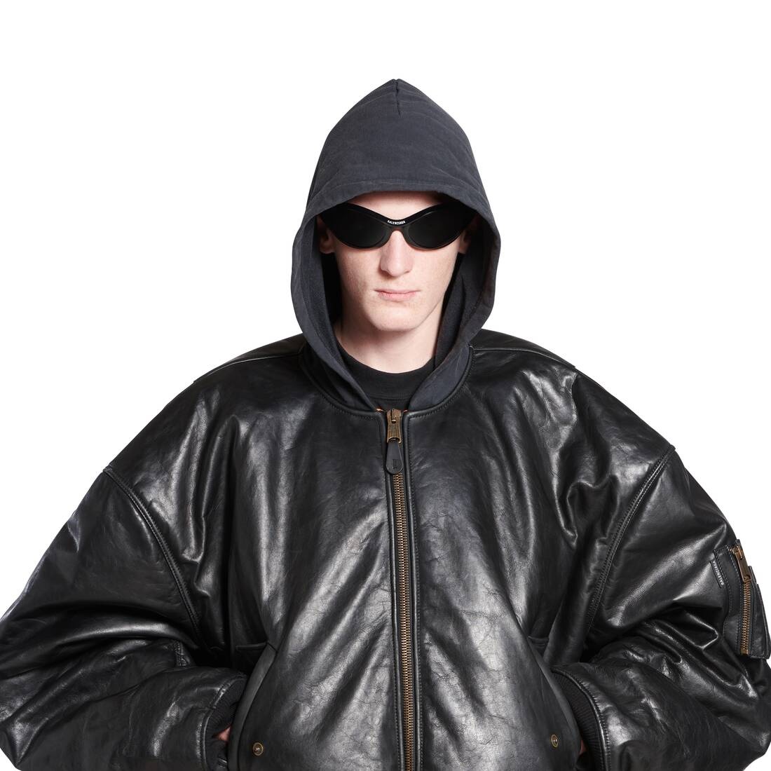 Men's Diy Metal Outline Hooded Bomber in Black - 5