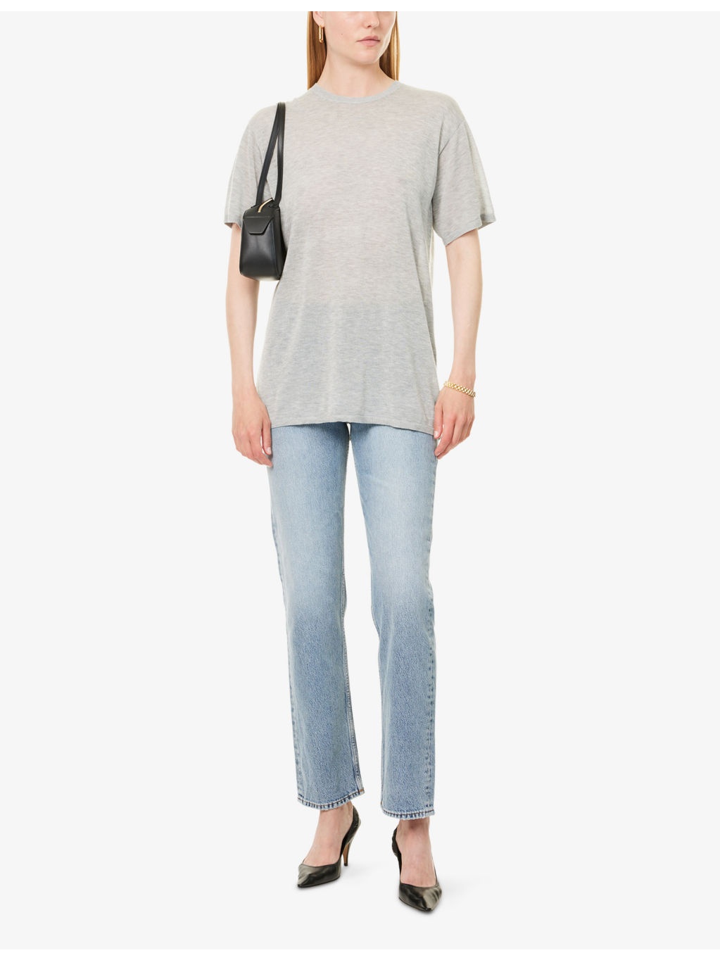 Round-Neck Short-Sleeves Cashmere-Blend Knitted Top - 2