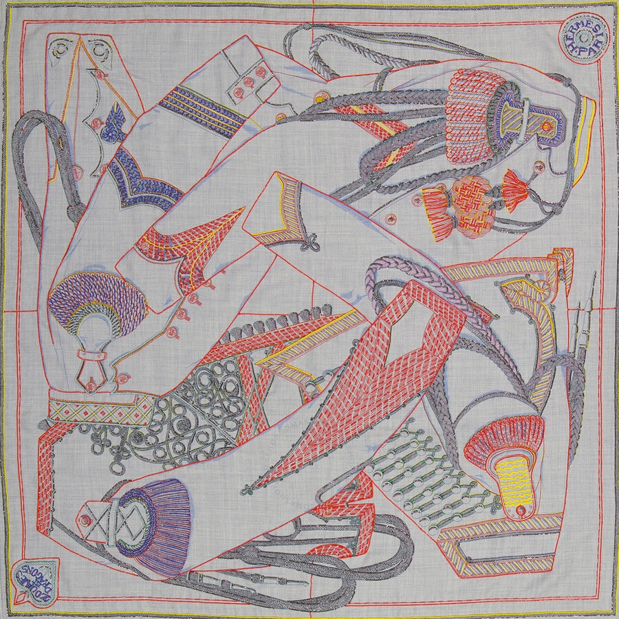 【 Hermes 】Ladies Grey Zouaves Et Dragons Wash スカーフ 90 Hermès Hermes Ladies Grey Zouaves Et Dragons Wash Scarf 90