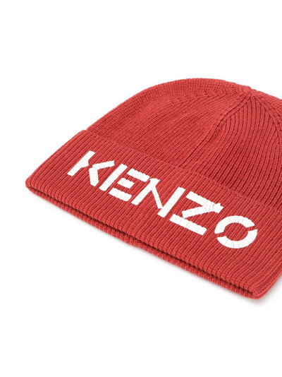 KENZO ribbed knit wool logo beanie outlook