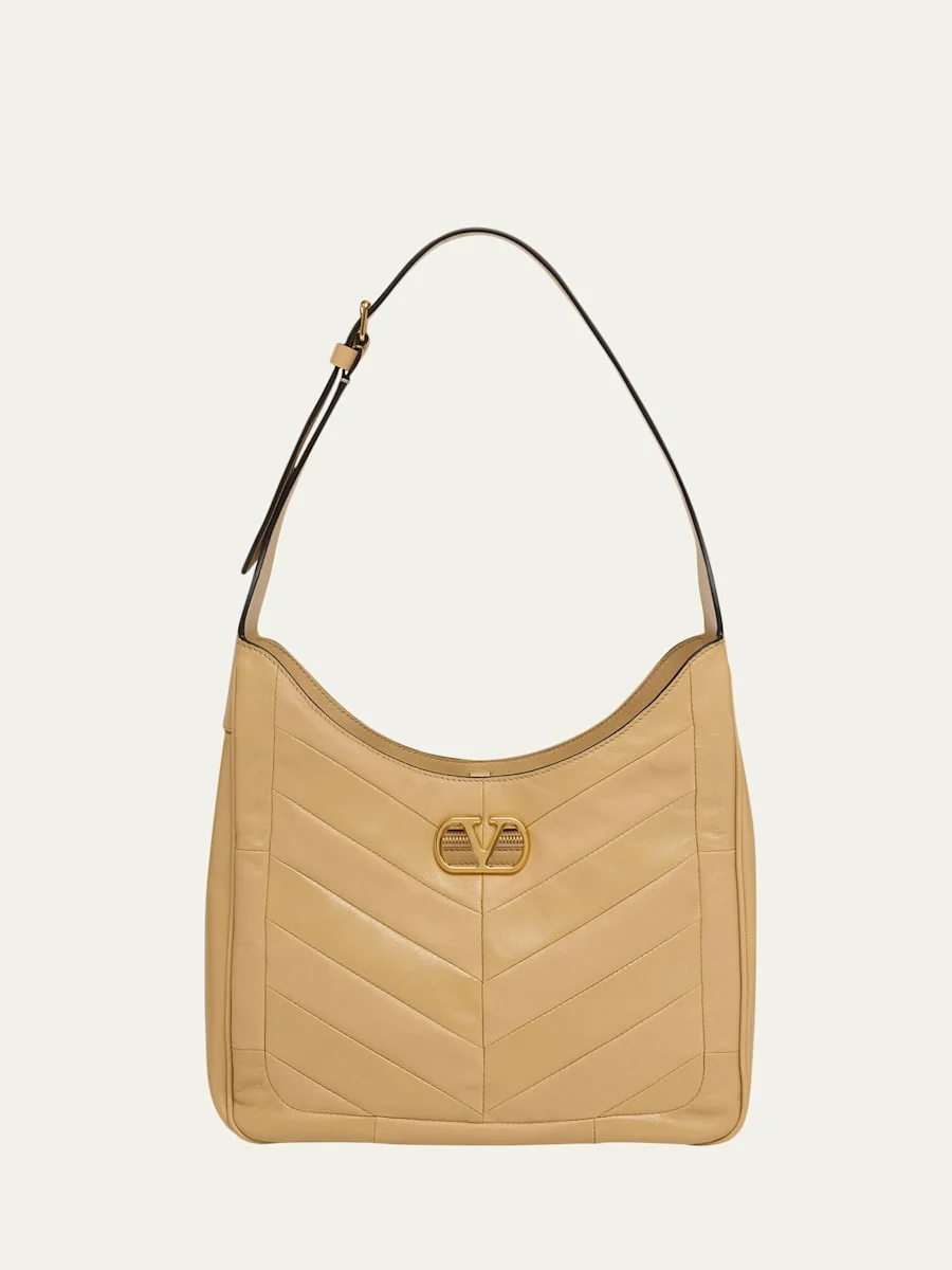 Medium Chevron Leather Hobo Bag - 1
