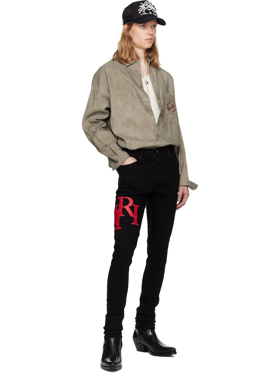 Black Staggered Logo Skinny Jeans - 4