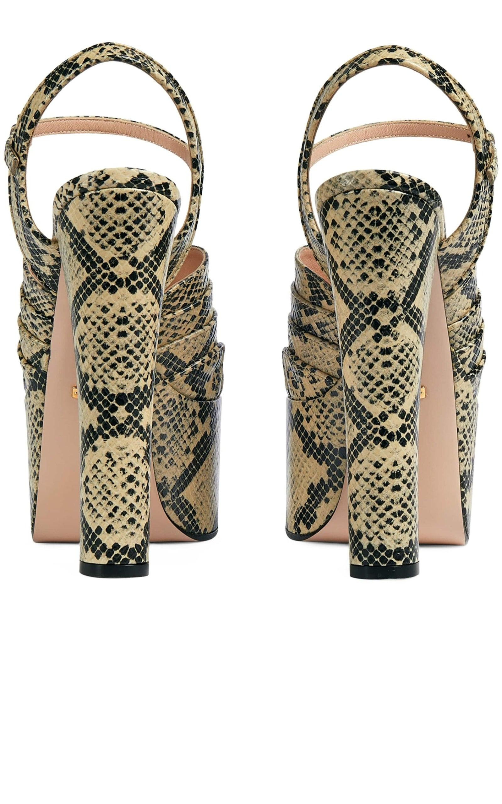 Leather Python Print Platform Sandals - 4