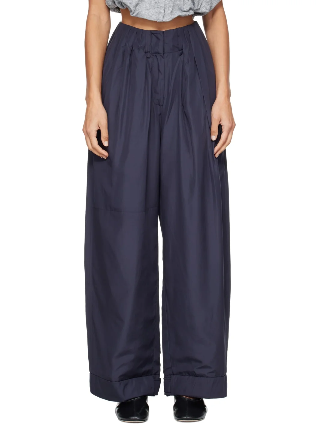 Navy Fluid Full Gather Trousers - 1