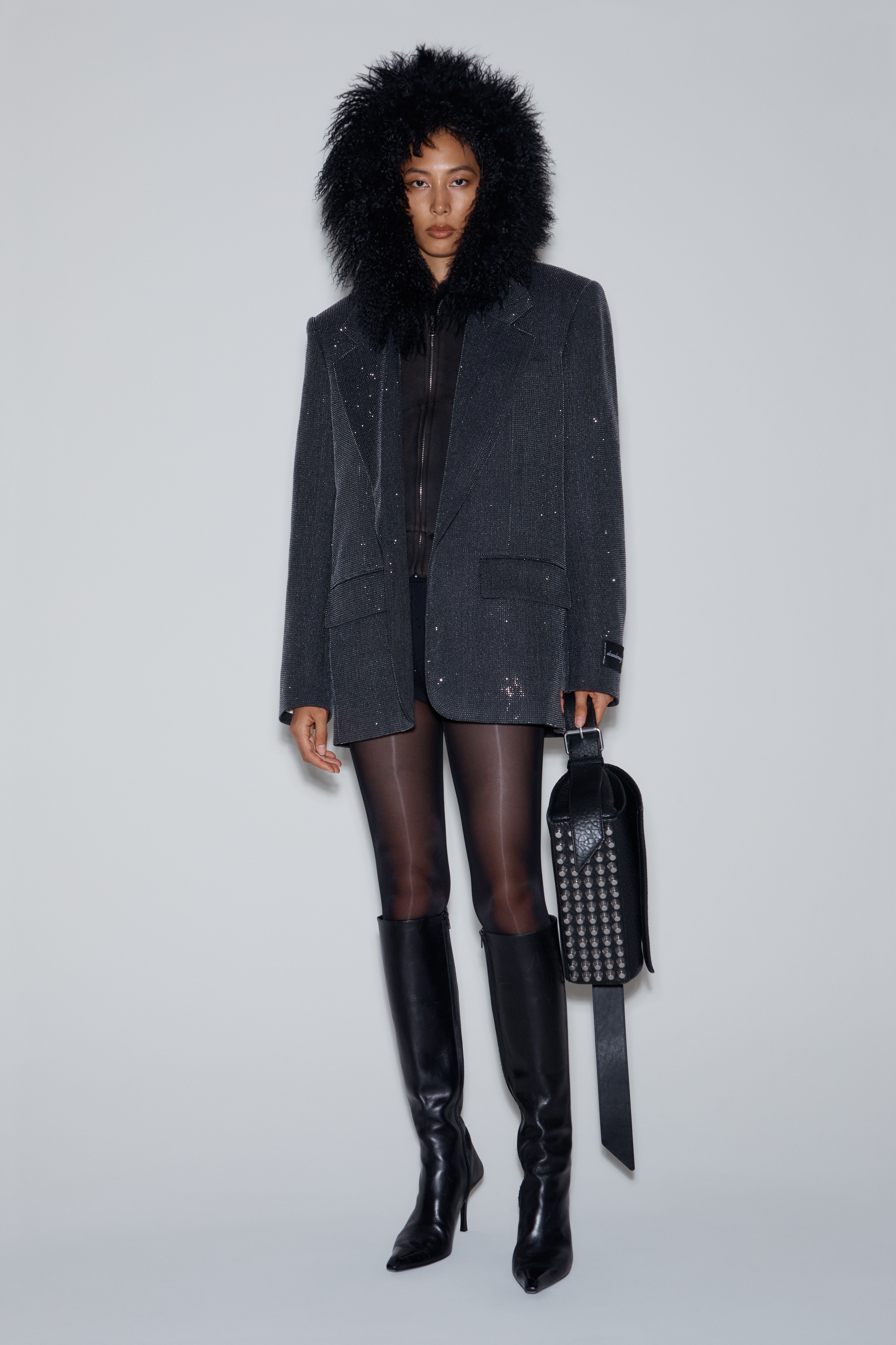 Boxy Oversize Blazer in Wool Will with Clear Bead Hotfix - 3