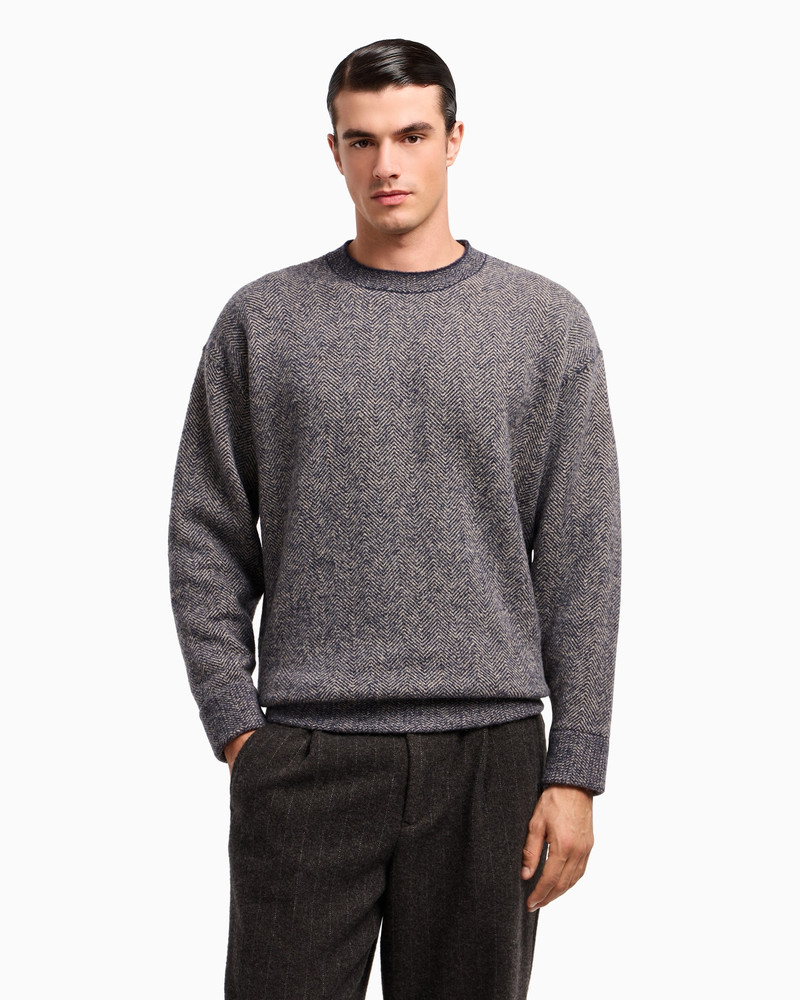 GIORGIO ARMANI CREW-NECK JUMPER IN A CAMEL WOOL-BLEND JACQUARD outlook