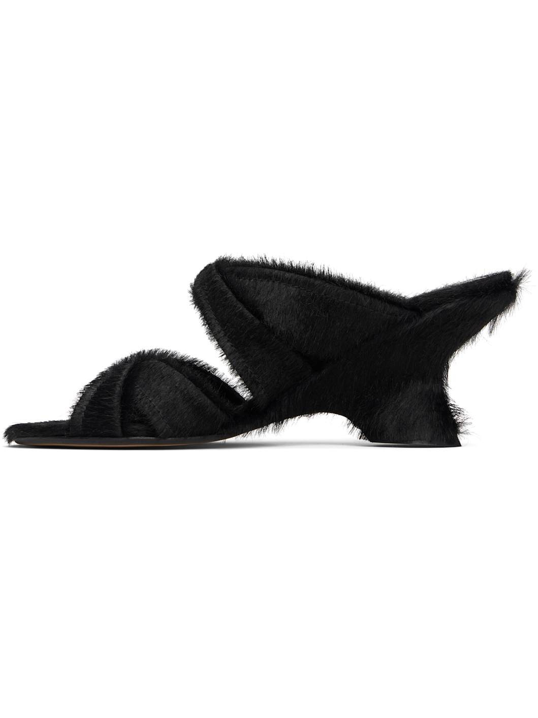 Black Ponyhair Mule Heeled Sandals - 3