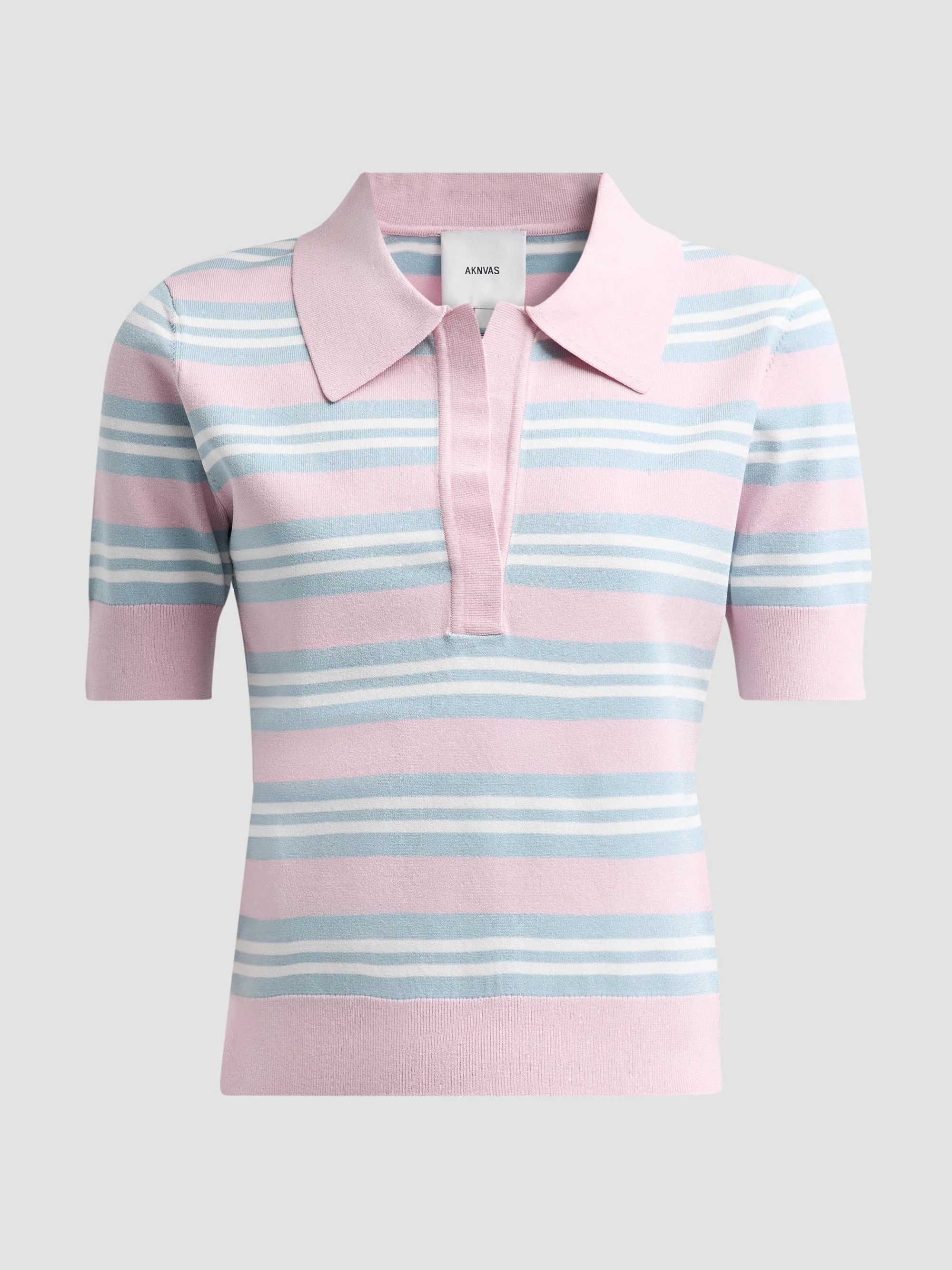 Women's Emma Striped Knit Polo Top - Blue Blush Stripe - 1