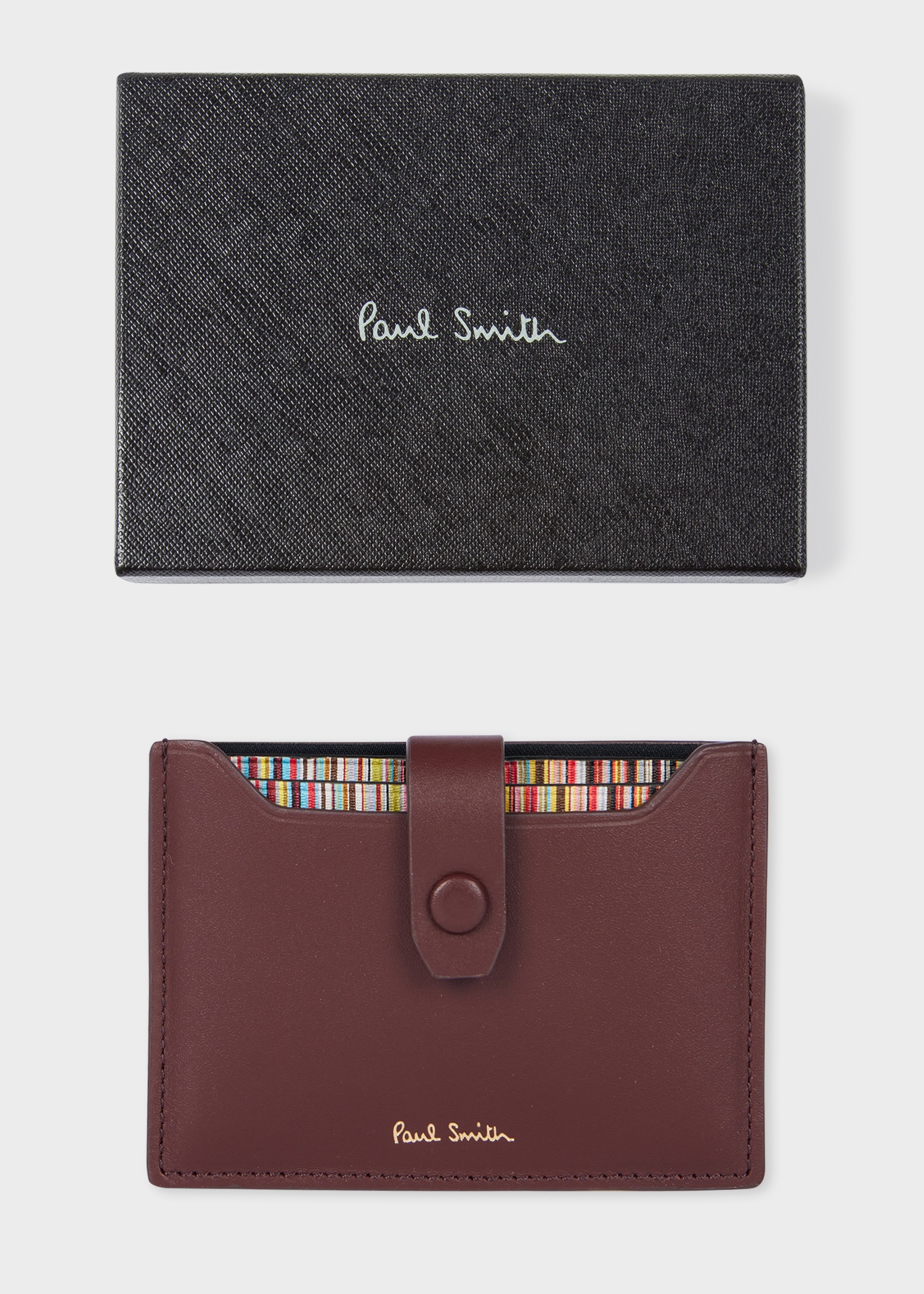 Burgundy Leather Credit Hard Holder With 'Signature Stripe' Pull Out - 5