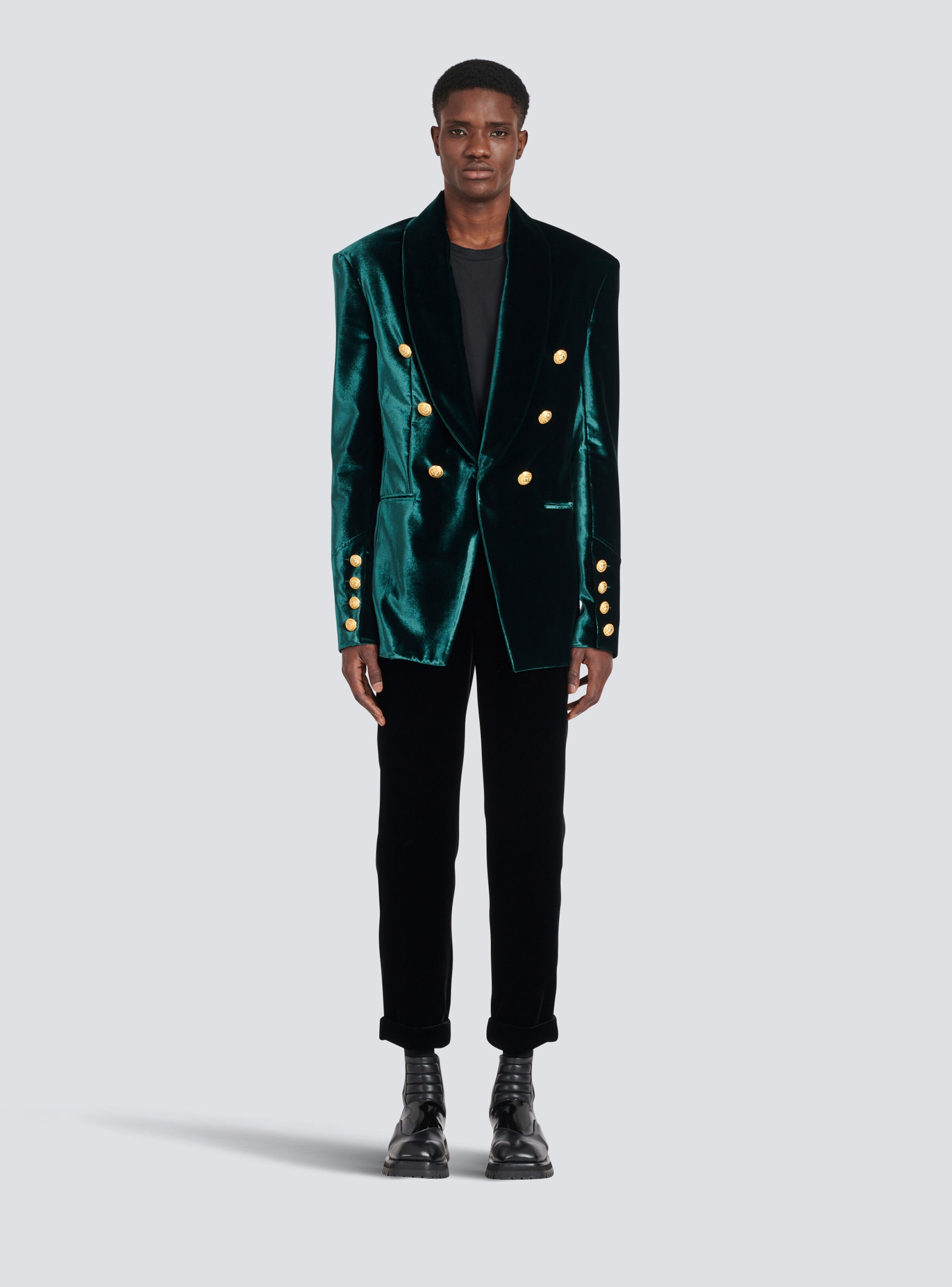 Velvet blazer with monogram lining - 3