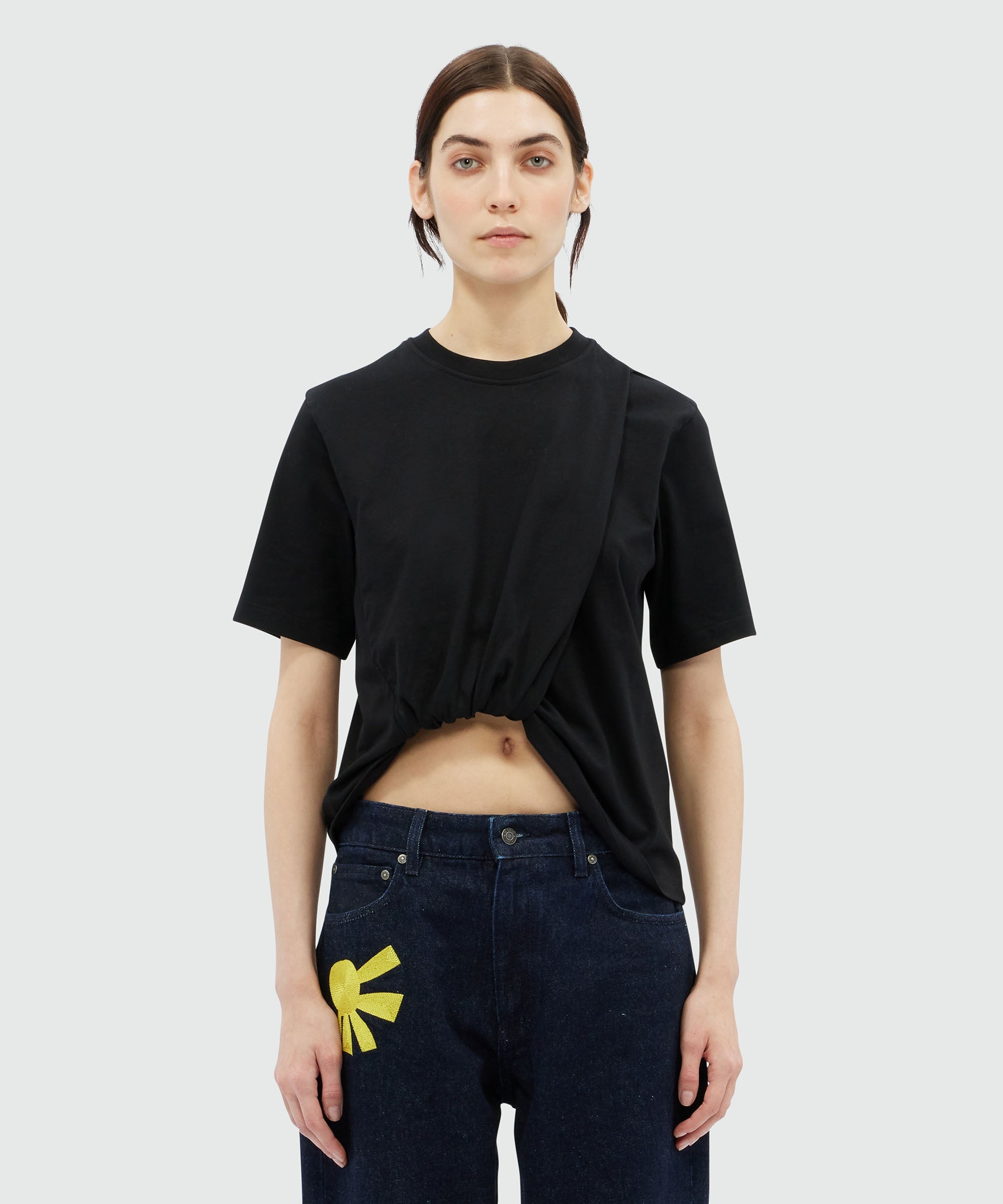 Draped black jersey T-Shirt - 2