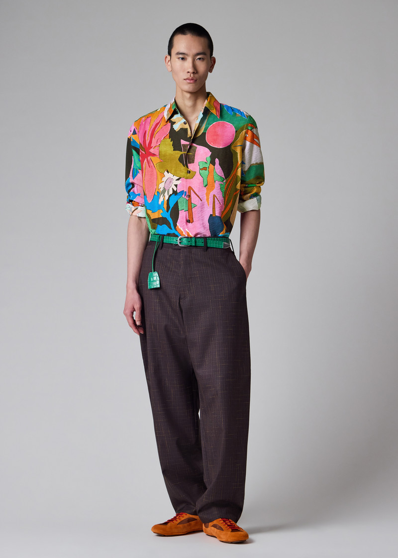 Relaxed-Fit Aubergine Wool Check Trousers 9